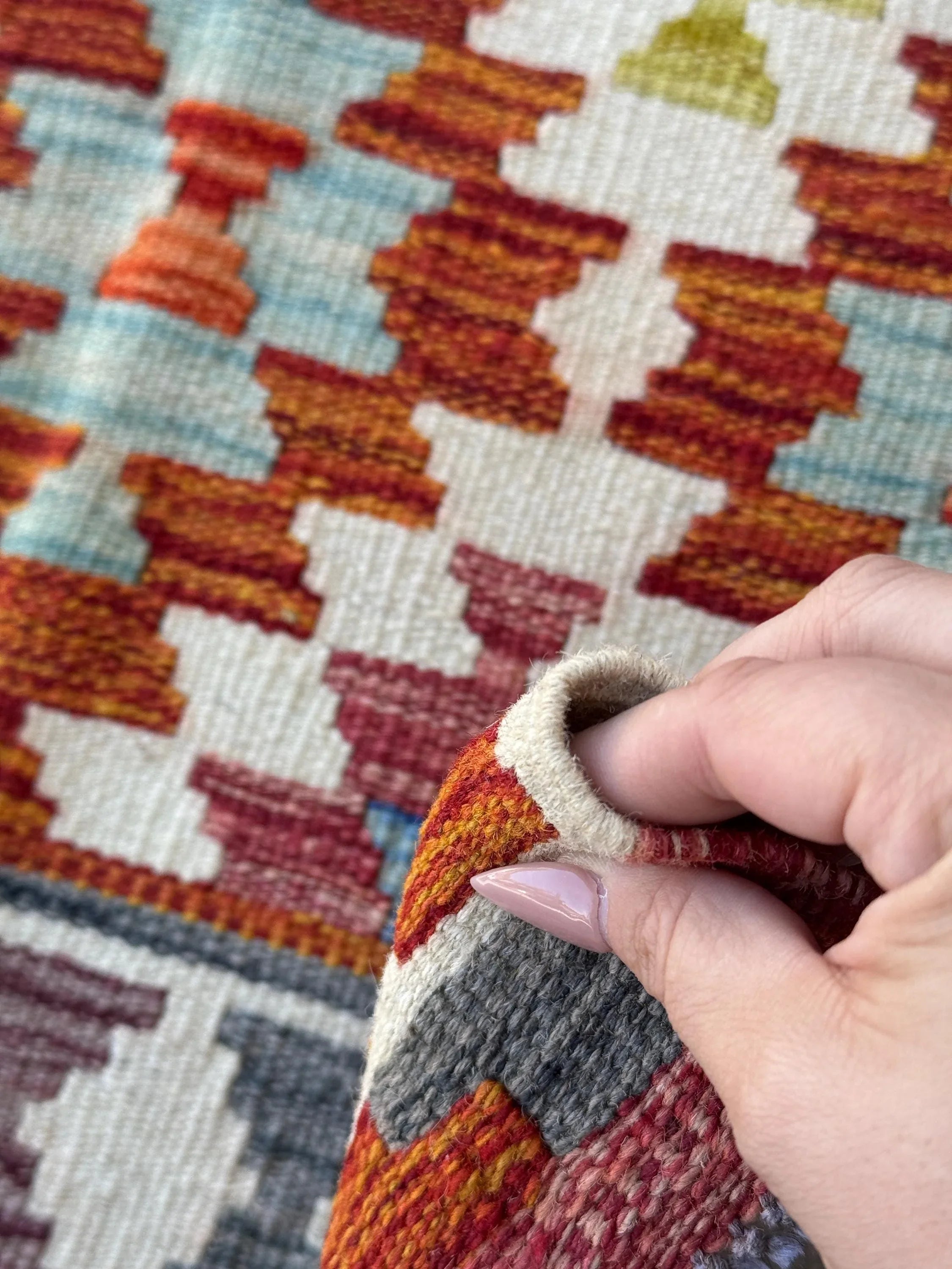 2x5 (71x152) Handmade Afghan Kilim Runner Rug | Cream Burnt Orange Olive Forest Green Baby Denim Powder Blue Grey Wine Red | Wool Flatweave