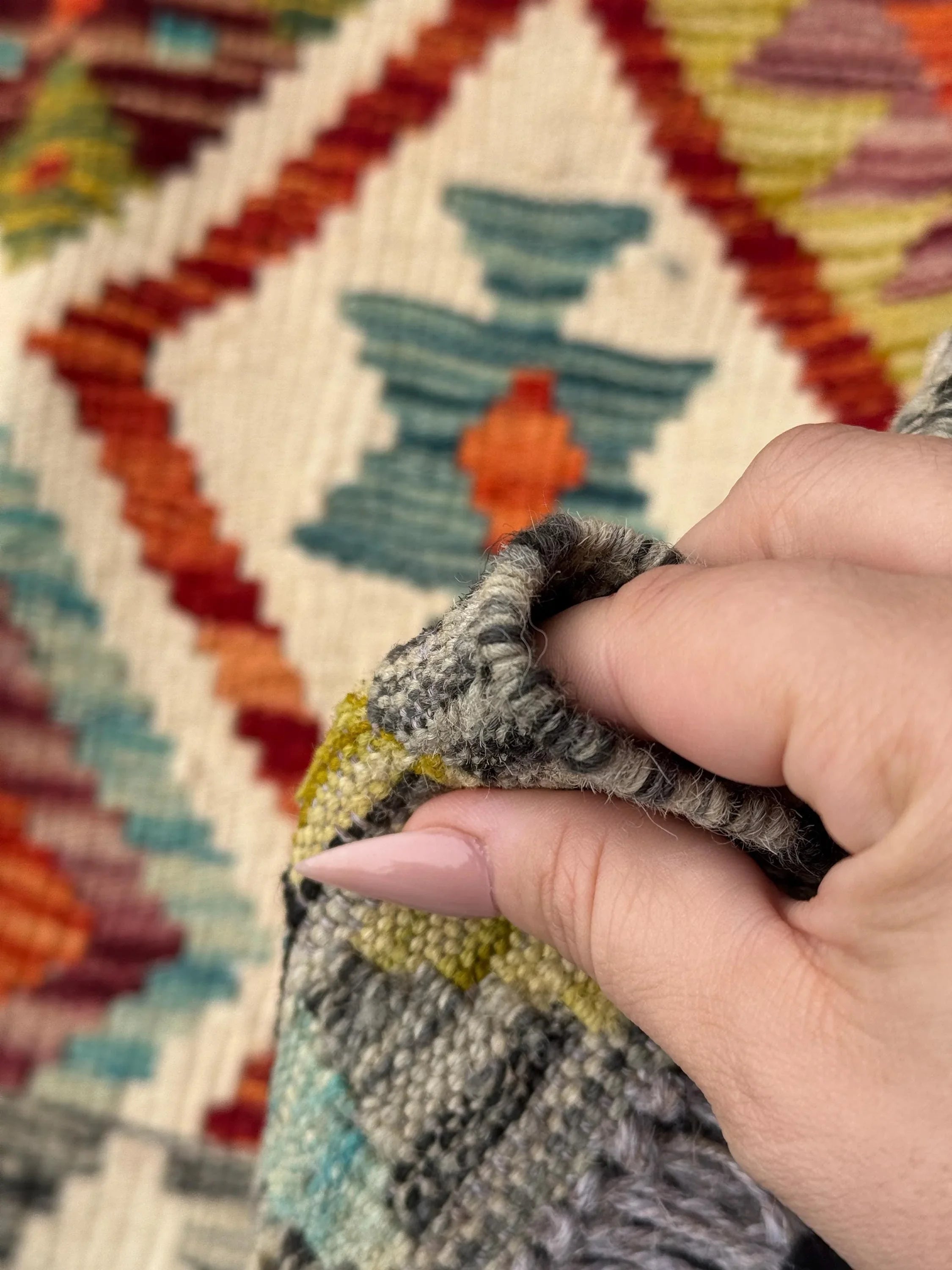 3x7 (91x213) Handmade Afghan Kilim Runner Rug | Grey Burnt Orange Cream Teal Baby Aqua Blue Crimson Burgundy Red Olive Forest Green | Wool