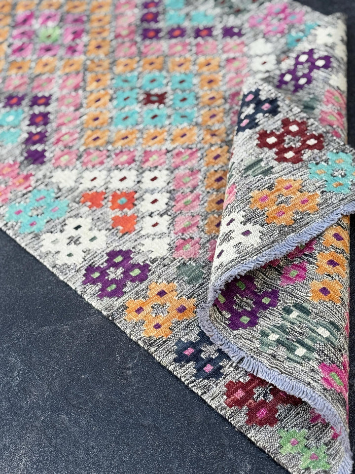 2x6 (60x182) Handmade Afghan Kilim Runner Rug | Grey Blush Fuchsia Pink Aqua Midnight Blue Mint Green White Orange Peach Maroon Burgundy