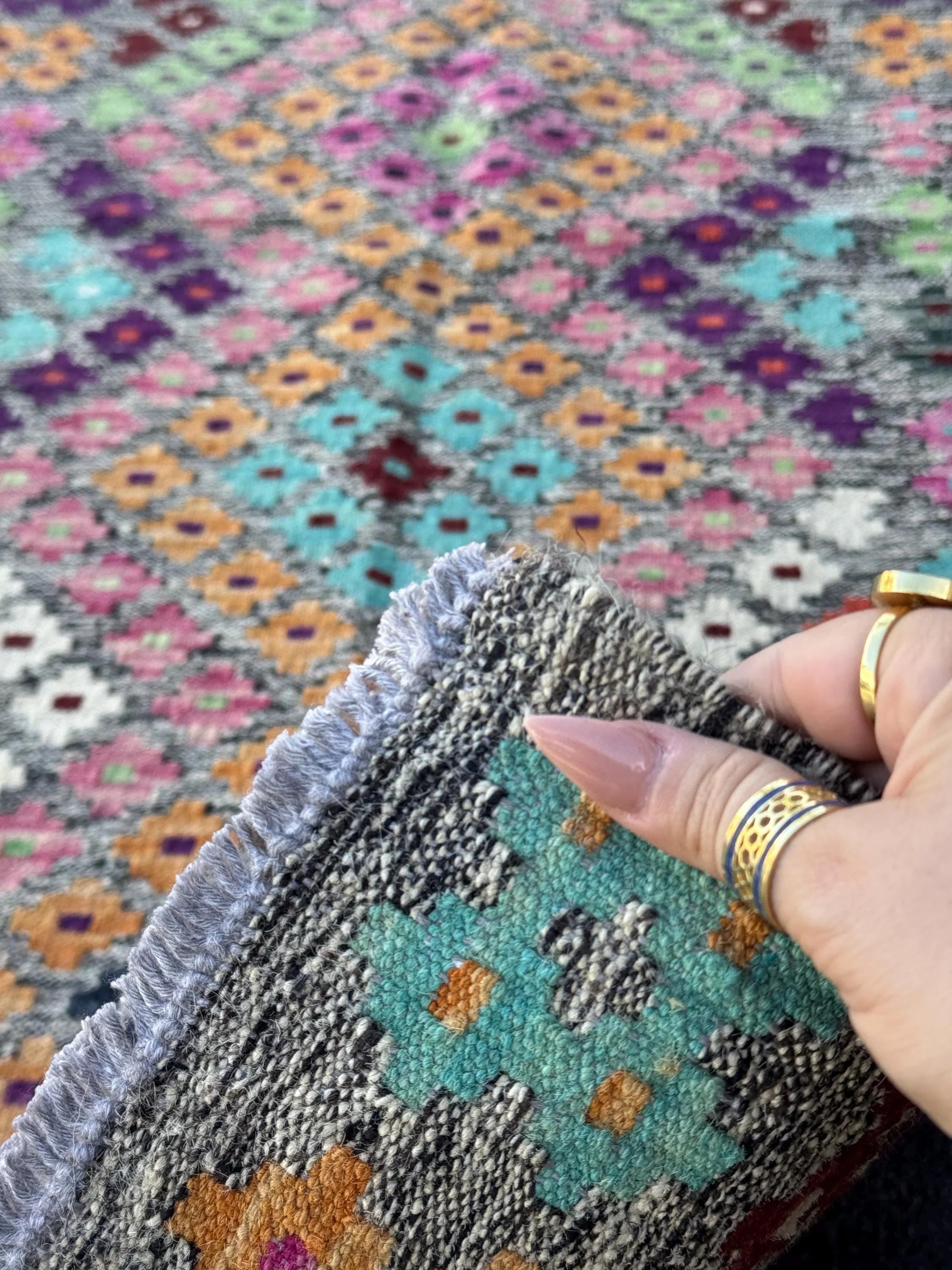 2x6 (60x182) Handmade Afghan Kilim Runner Rug | Grey Blush Fuchsia Pink Aqua Midnight Blue Mint Green White Orange Peach Maroon Burgundy