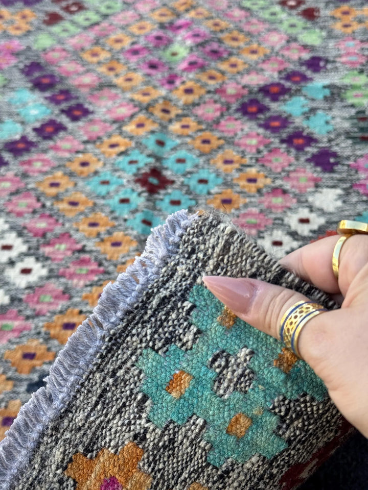 2x6 (60x182) Handmade Afghan Kilim Runner Rug | Grey Blush Fuchsia Pink Aqua Midnight Blue Mint Green White Orange Peach Maroon Burgundy