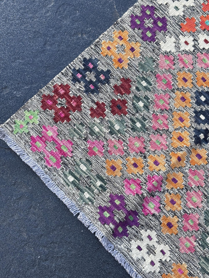 2x6 (60x182) Handmade Afghan Kilim Runner Rug | Grey Blush Fuchsia Pink Aqua Midnight Blue Mint Green White Orange Peach Maroon Burgundy
