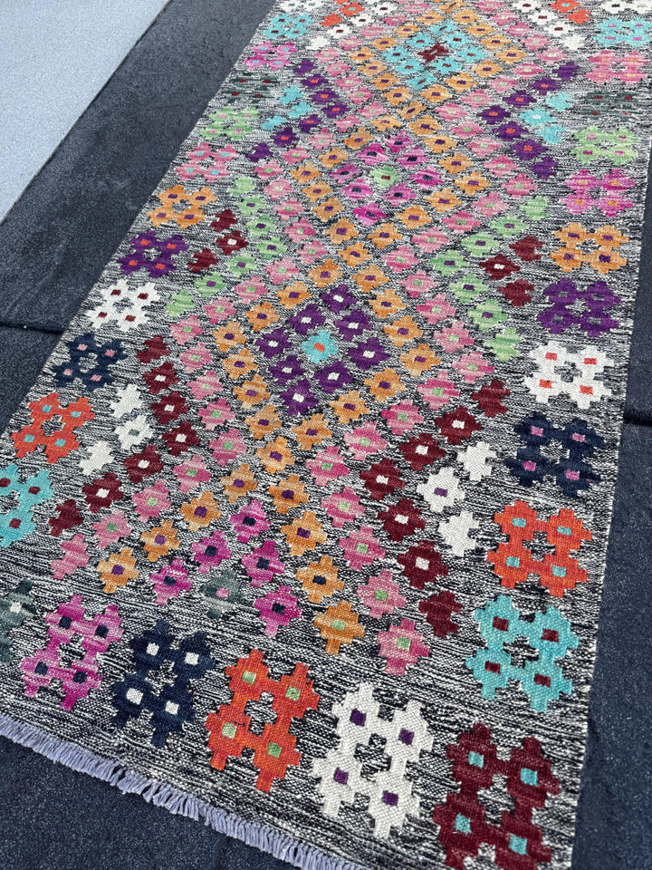 2x6 (60x182) Handmade Afghan Kilim Runner Rug | Grey Blush Fuchsia Pink Aqua Midnight Blue Mint Green White Orange Peach Maroon Burgundy