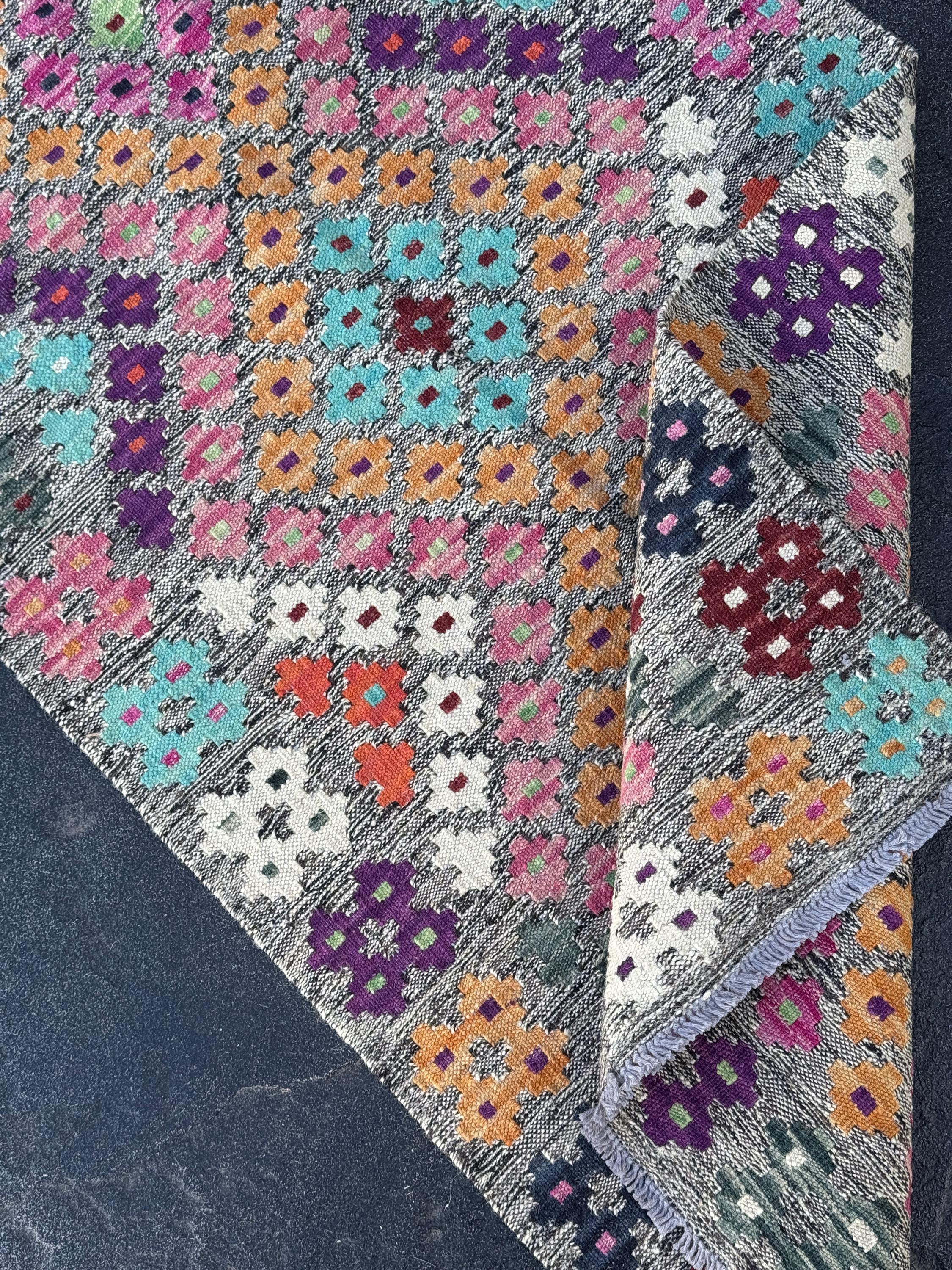 2x6 (60x182) Handmade Afghan Kilim Runner Rug | Grey Blush Fuchsia Pink Aqua Midnight Blue Mint Green White Orange Peach Maroon Burgundy