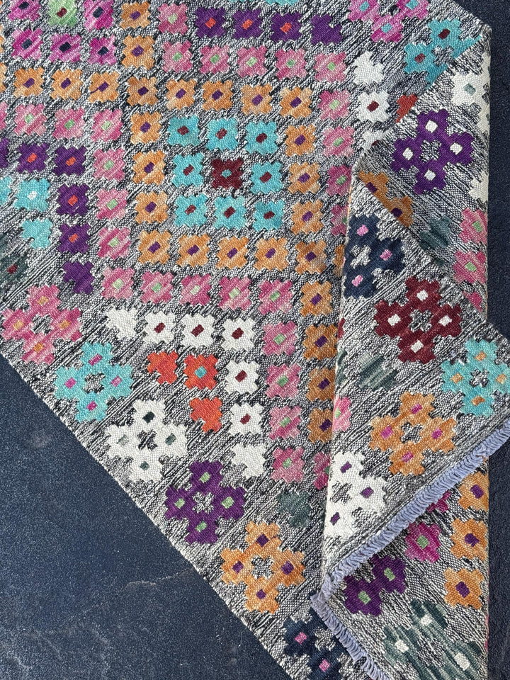 2x6 (60x182) Handmade Afghan Kilim Runner Rug | Grey Blush Fuchsia Pink Aqua Midnight Blue Mint Green White Orange Peach Maroon Burgundy