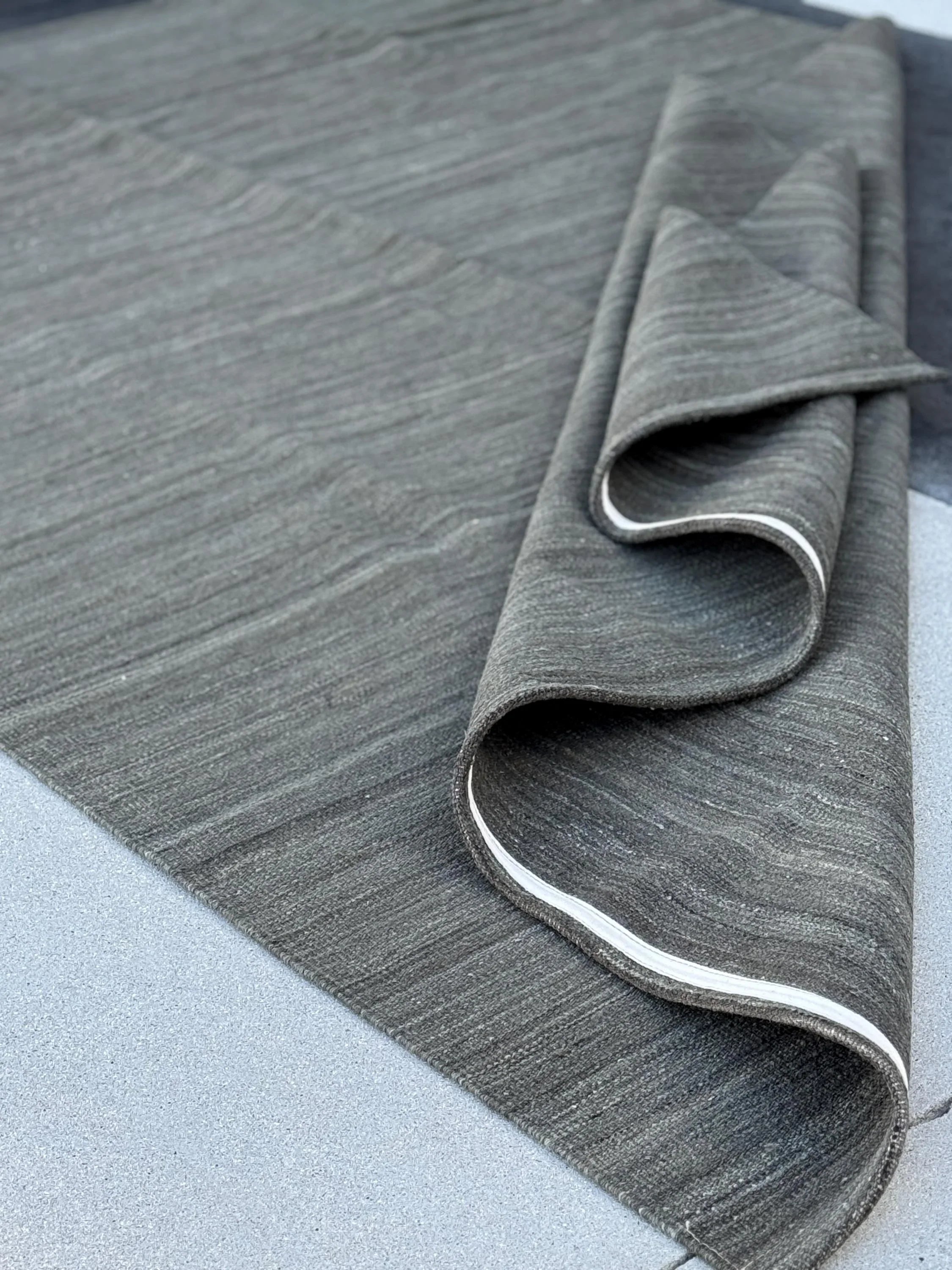 7x10 (213x304) Handmade Afghan Kilim Rug | Grey Gray Slate Stone Cream | Wool Flatweave Solid Minimalist Contemporary Modern Reversible