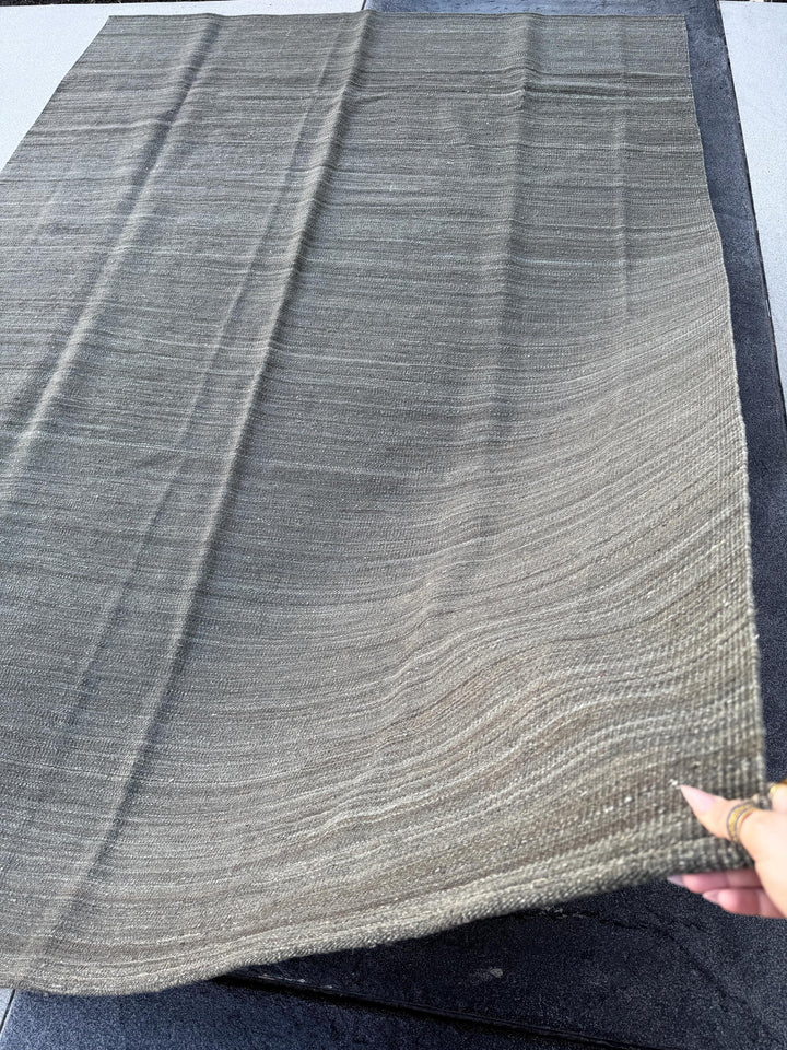 7x10 (213x304) Handmade Afghan Kilim Rug | Grey Gray Slate Stone Cream | Wool Flatweave Solid Minimalist Contemporary Modern Reversible