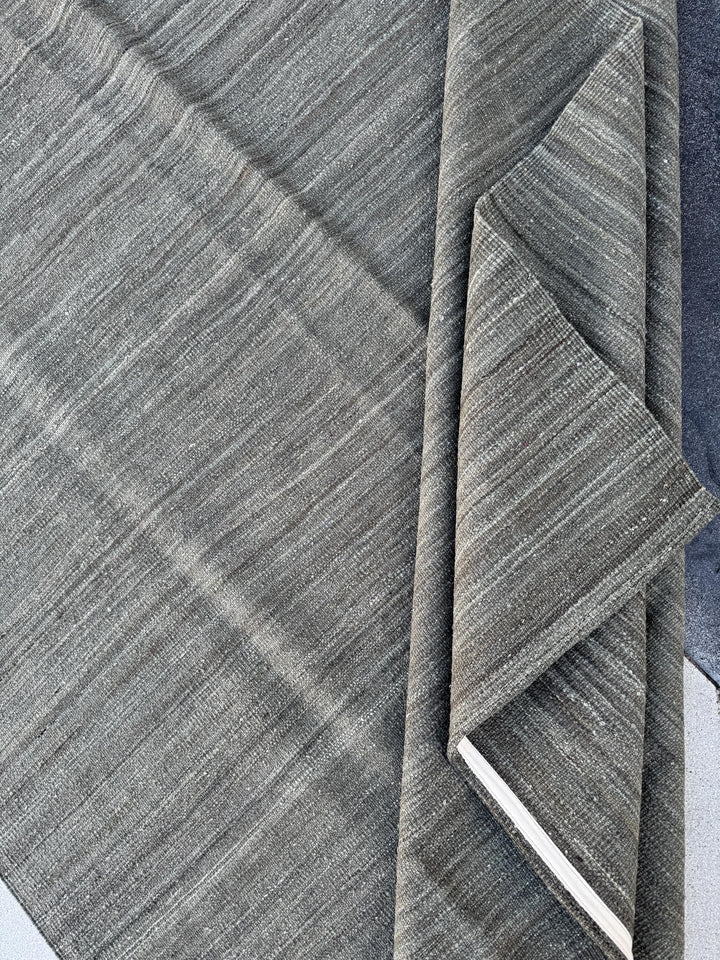 7x10 (213x304) Handmade Afghan Kilim Rug | Grey Gray Slate Stone Cream | Wool Flatweave Solid Minimalist Contemporary Modern Reversible