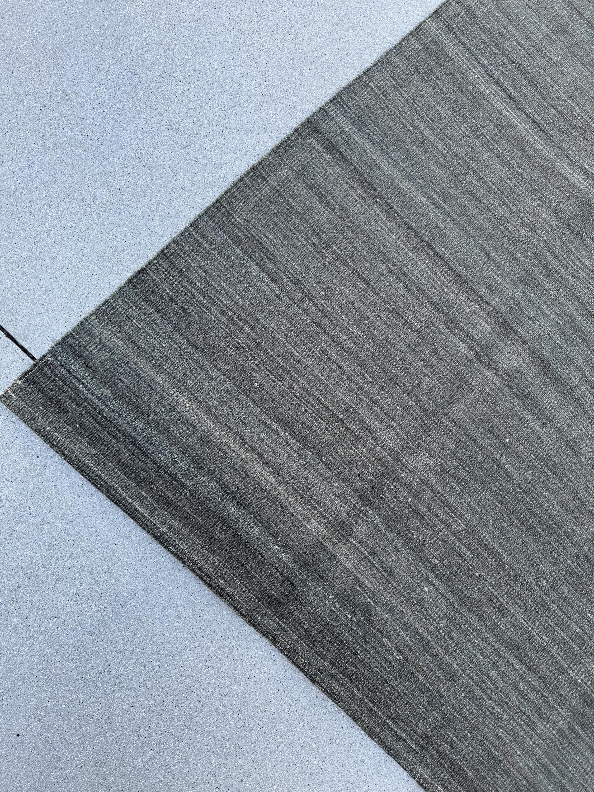 7x10 (213x304) Handmade Afghan Kilim Rug | Grey Gray Slate Stone Cream | Wool Flatweave Solid Minimalist Contemporary Modern Reversible