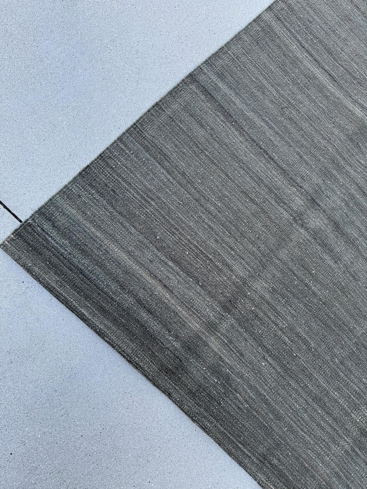 7x10 (213x304) Handmade Afghan Kilim Rug | Grey Gray Slate Stone Cream | Wool Flatweave Solid Minimalist Contemporary Modern Reversible