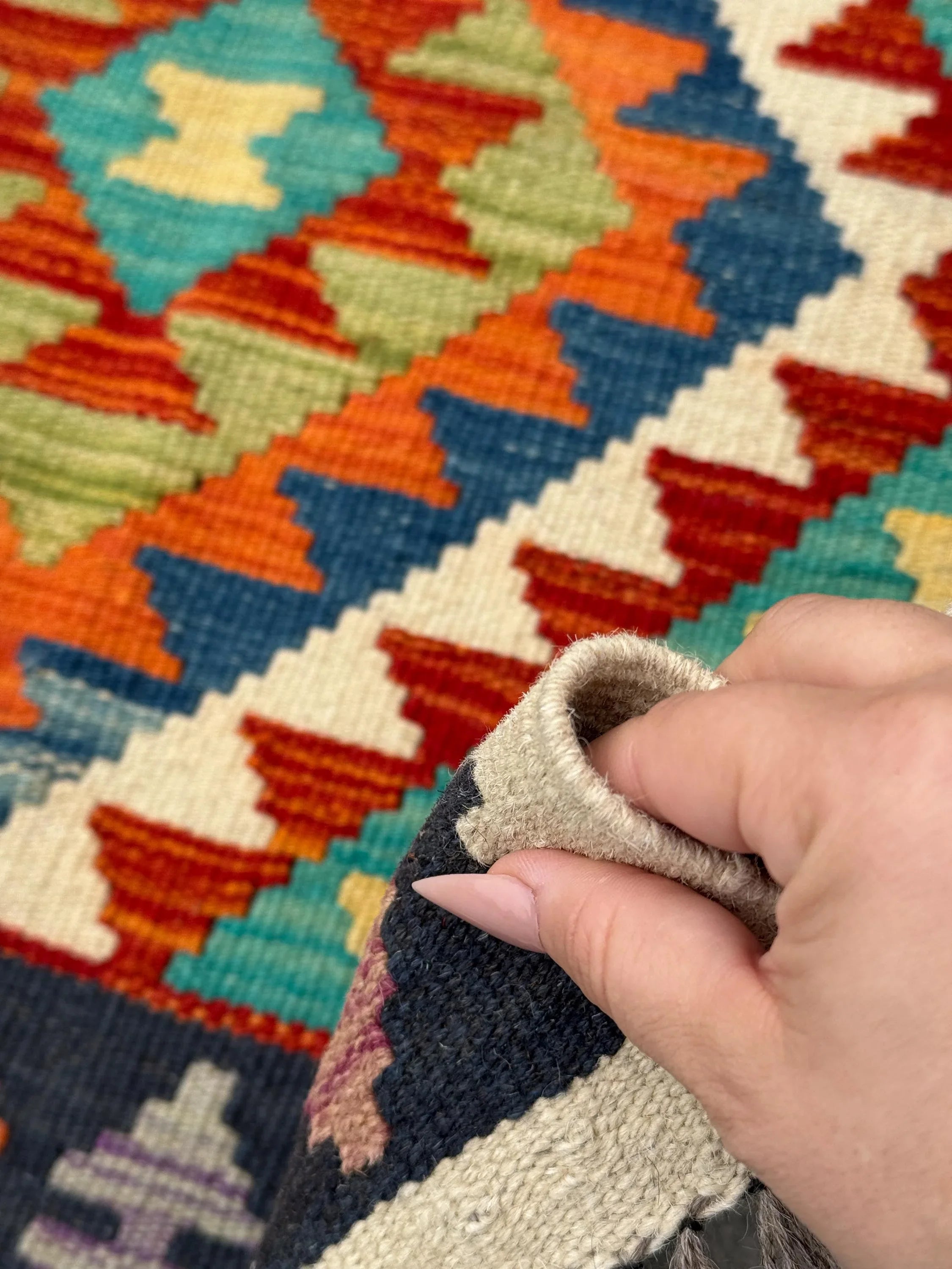 3x6-7 Handmade Afghan Kilim Runner Rug | Cream Crimson Red Yellow Royal Navy Teal Denim Blue Grey Orange Lime Moss Green | Wool Flatweave