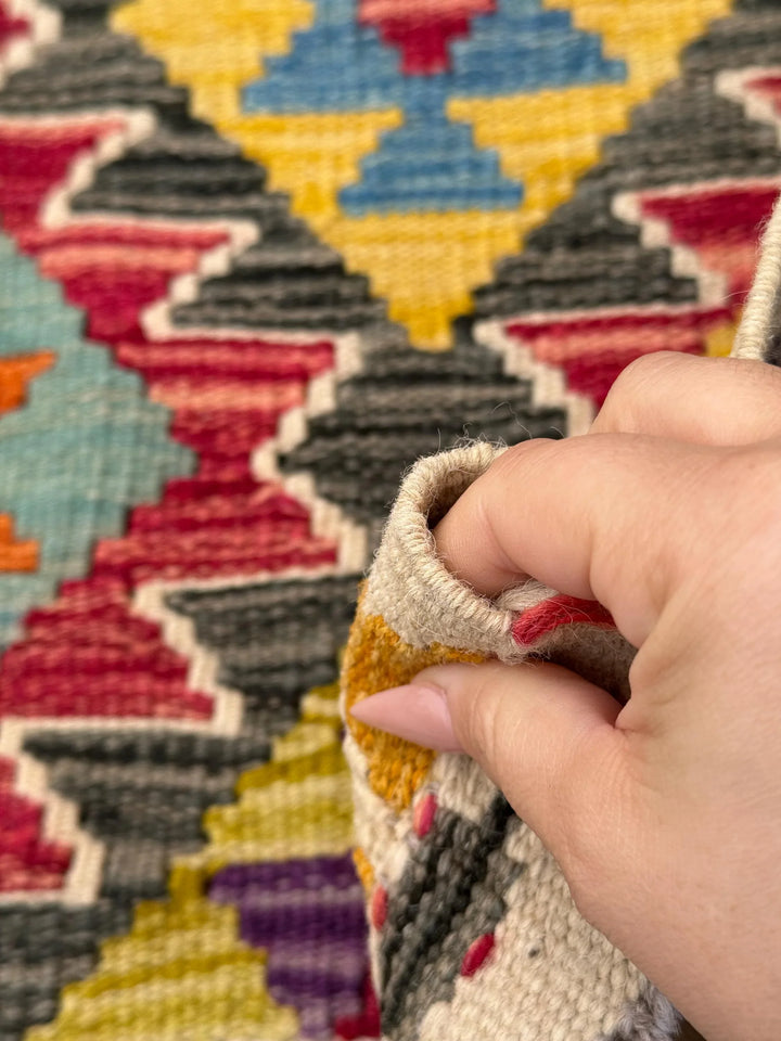 3x5 Handmade Afghan Kilim Rug | Cream Black Grey Mustard Yellow Olive Moss Green Denim Teal Blue Purple Crimson Auburn Red Orange | Wool