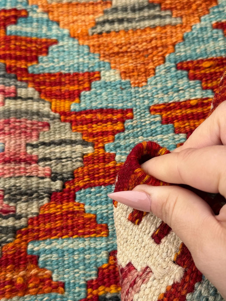3x5 (91x152) Handmade Afghan Kilim Rug | Burnt Orange Mustard Yellow Denim Teal Blue Brick Red Grey Black Cream Moss Green Burgundy | Wool