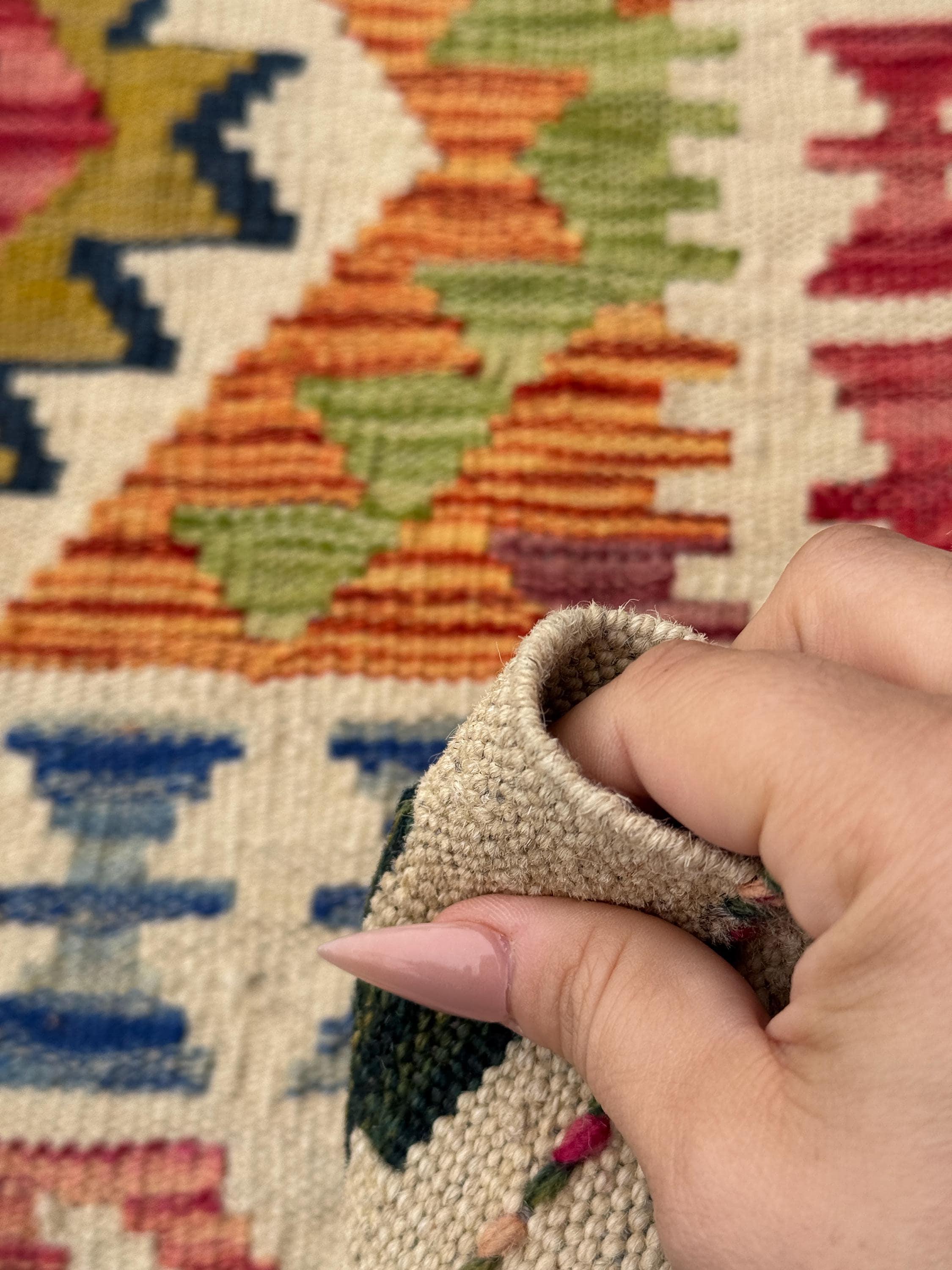 2x5 (61x152) Handmade Afghan Kilim Rug | Cream Forest Lime Chartreuse Green Orange Rose Brick Red Pink Purple Denim Teal Blue Grey | Wool