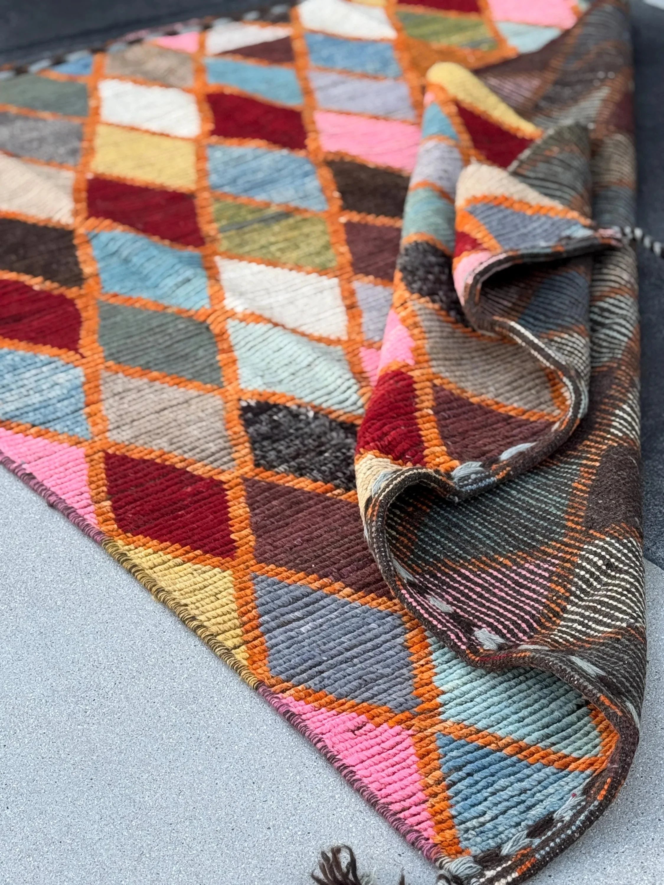 5x6 Handmade Afghan Moroccan Rug | Burnt Rust Orange Garnet Red Denim Sky Prussian Blue Forest Moss Green Pink Purple Yellow White Black Tan