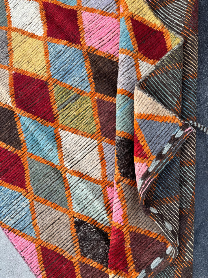 5x6 Handmade Afghan Moroccan Rug | Burnt Rust Orange Garnet Red Denim Sky Prussian Blue Forest Moss Green Pink Purple Yellow White Black Tan
