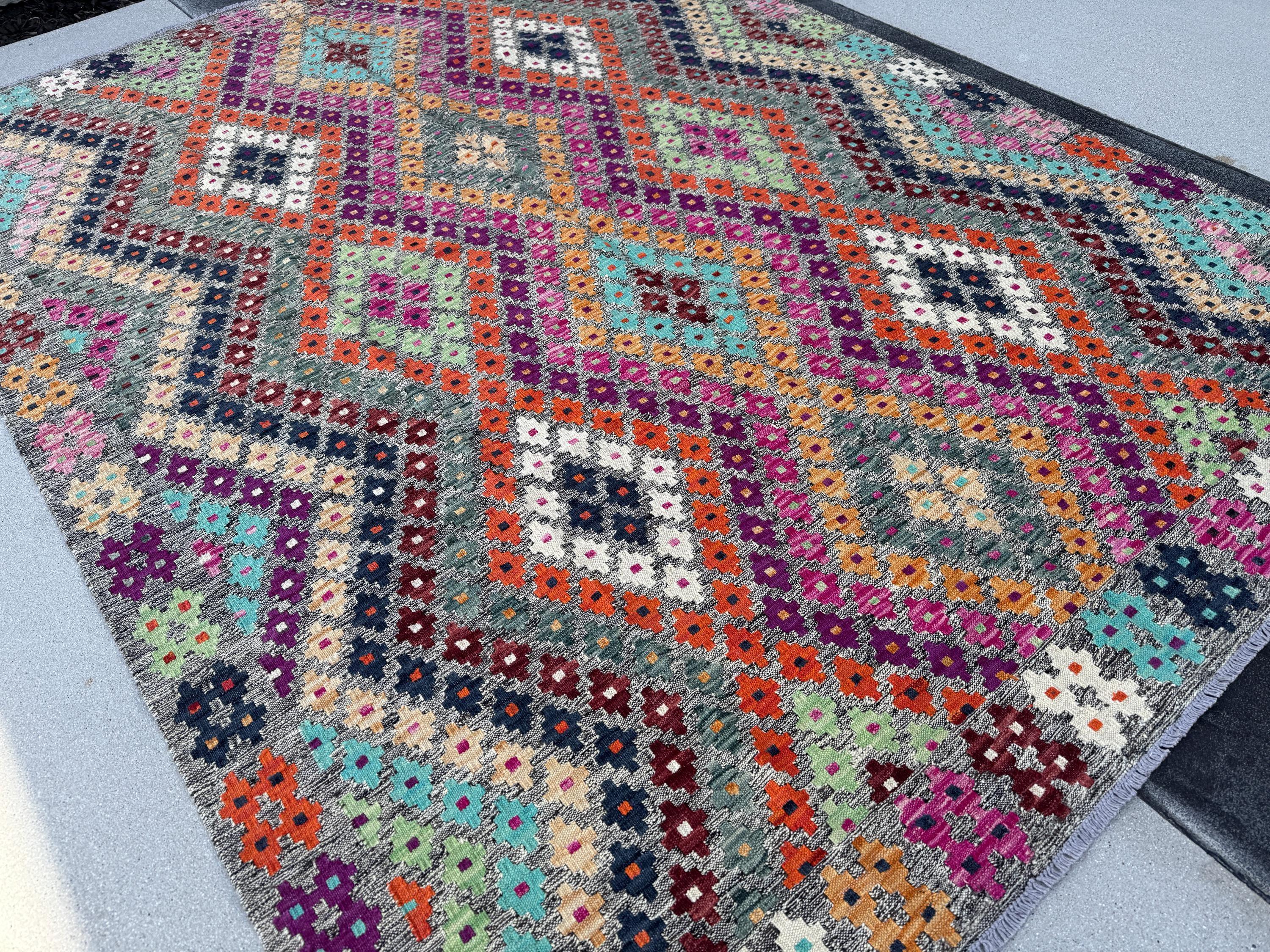 6x8 Handmade Afghan Kilim Runner Rug | Grey White Navy Aqua Midnight Blue Fuchsia Baby Pink Burnt Peach Orange Tan Purple Mint Green Maroon