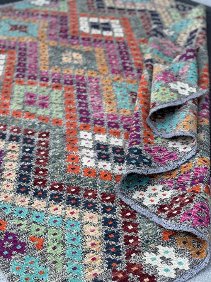 6x8 Handmade Afghan Kilim Runner Rug | Grey White Navy Aqua Midnight Blue Fuchsia Baby Pink Burnt Peach Orange Tan Purple Mint Green Maroon