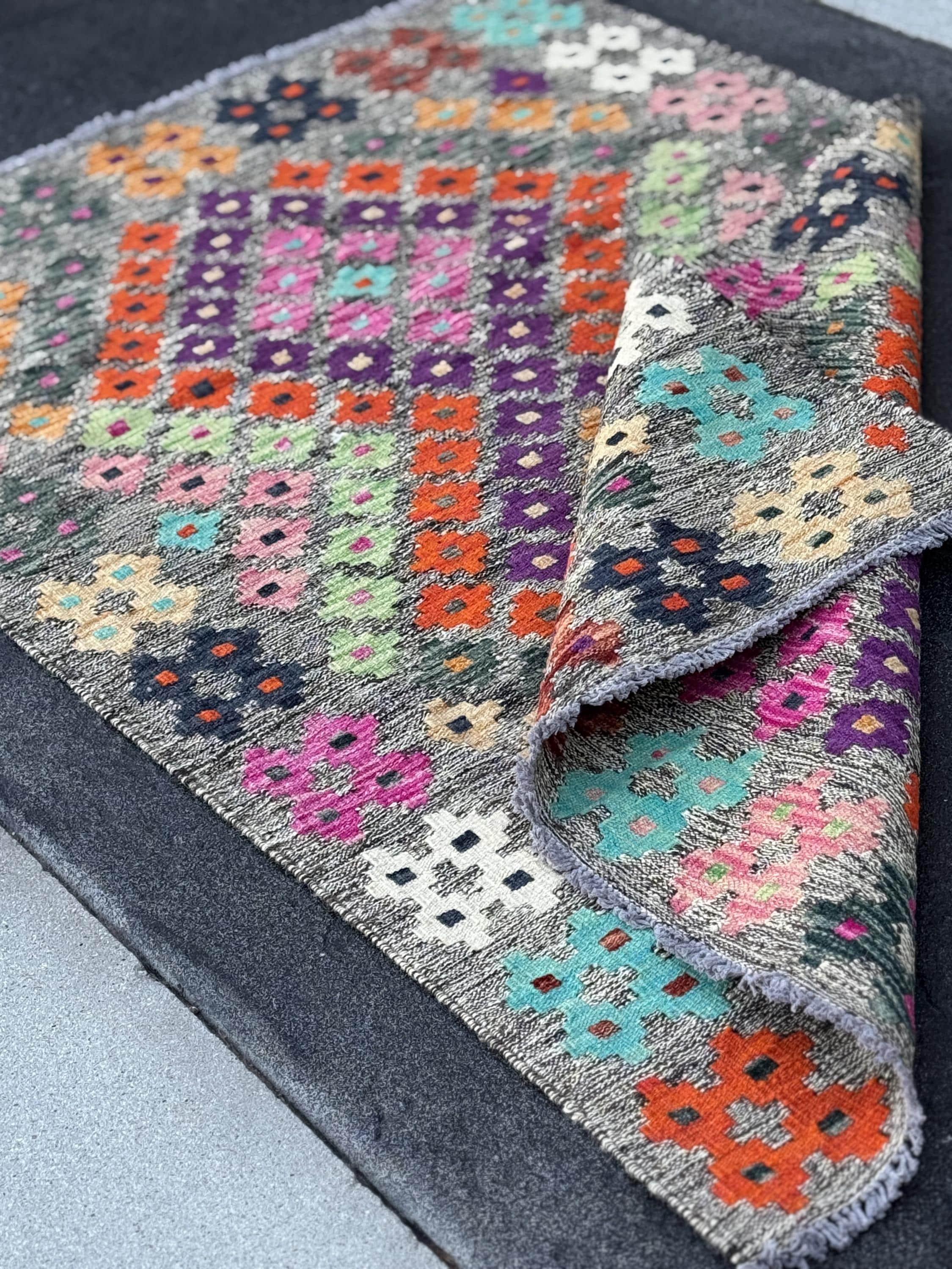 3x5 Handmade Afghan Kilim Runner Rug | Grey Midnight Navy Aqua Blue White Cream Baby Fuchsia Pink Burnt Orange Mint Green Purple Wine Red