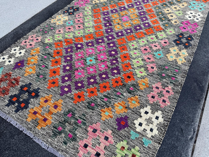 3x5 Handmade Afghan Kilim Runner Rug | Grey Midnight Navy Aqua Blue White Cream Baby Fuchsia Pink Burnt Orange Mint Green Purple Wine Red