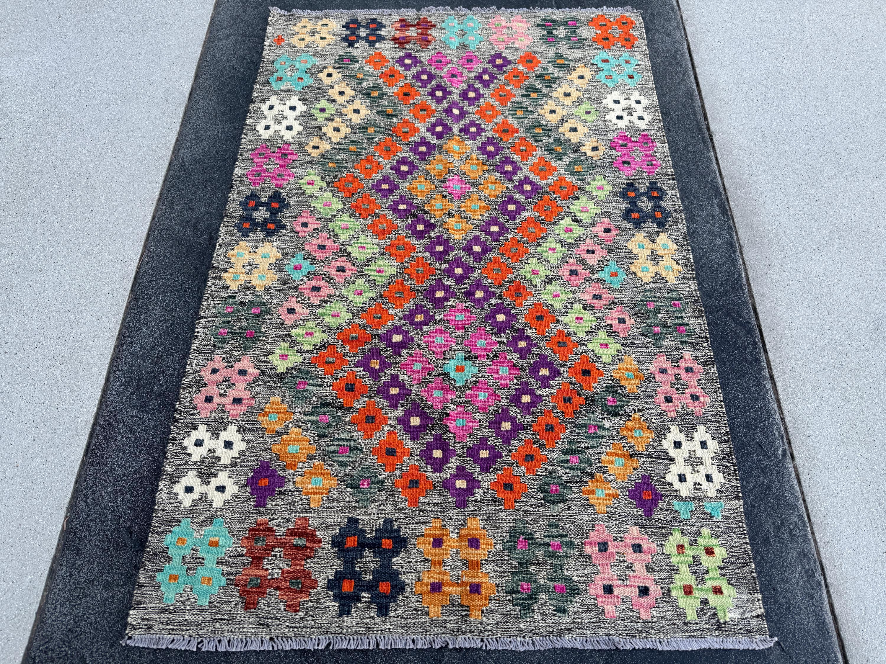 3x5 Handmade Afghan Kilim Runner Rug | Grey Midnight Navy Aqua Blue White Cream Baby Fuchsia Pink Burnt Orange Mint Green Purple Wine Red