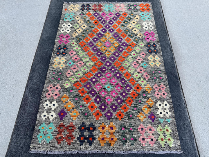 3x5 Handmade Afghan Kilim Runner Rug | Grey Midnight Navy Aqua Blue White Cream Baby Fuchsia Pink Burnt Orange Mint Green Purple Wine Red