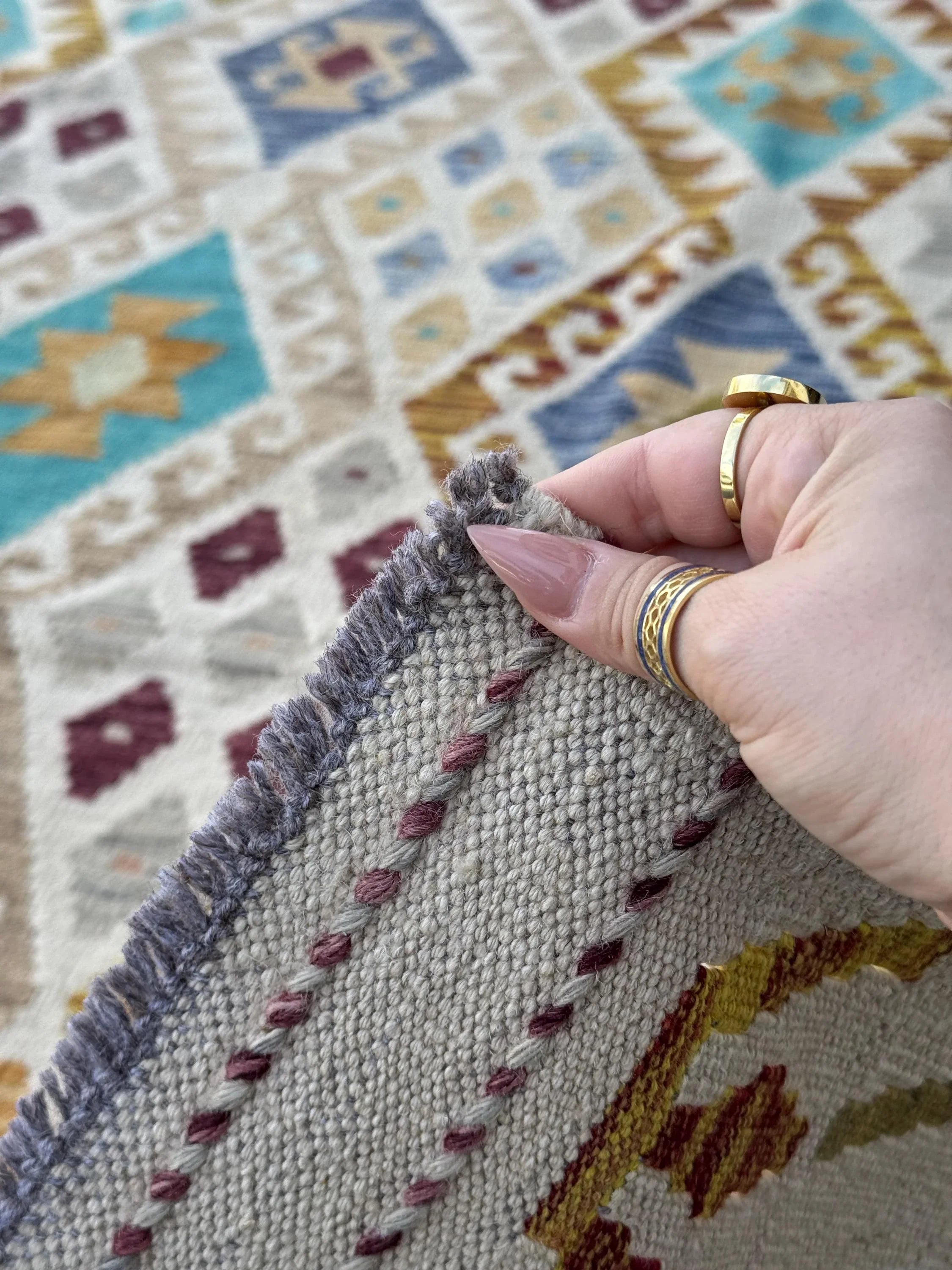 7x10 Handmade Afghan Kilim Runner Rug | Sand Cream Tan Taupe Moss Olive Green Aqua Denim Prussian Blue Wine Red Burnt Rust Orange Mustard