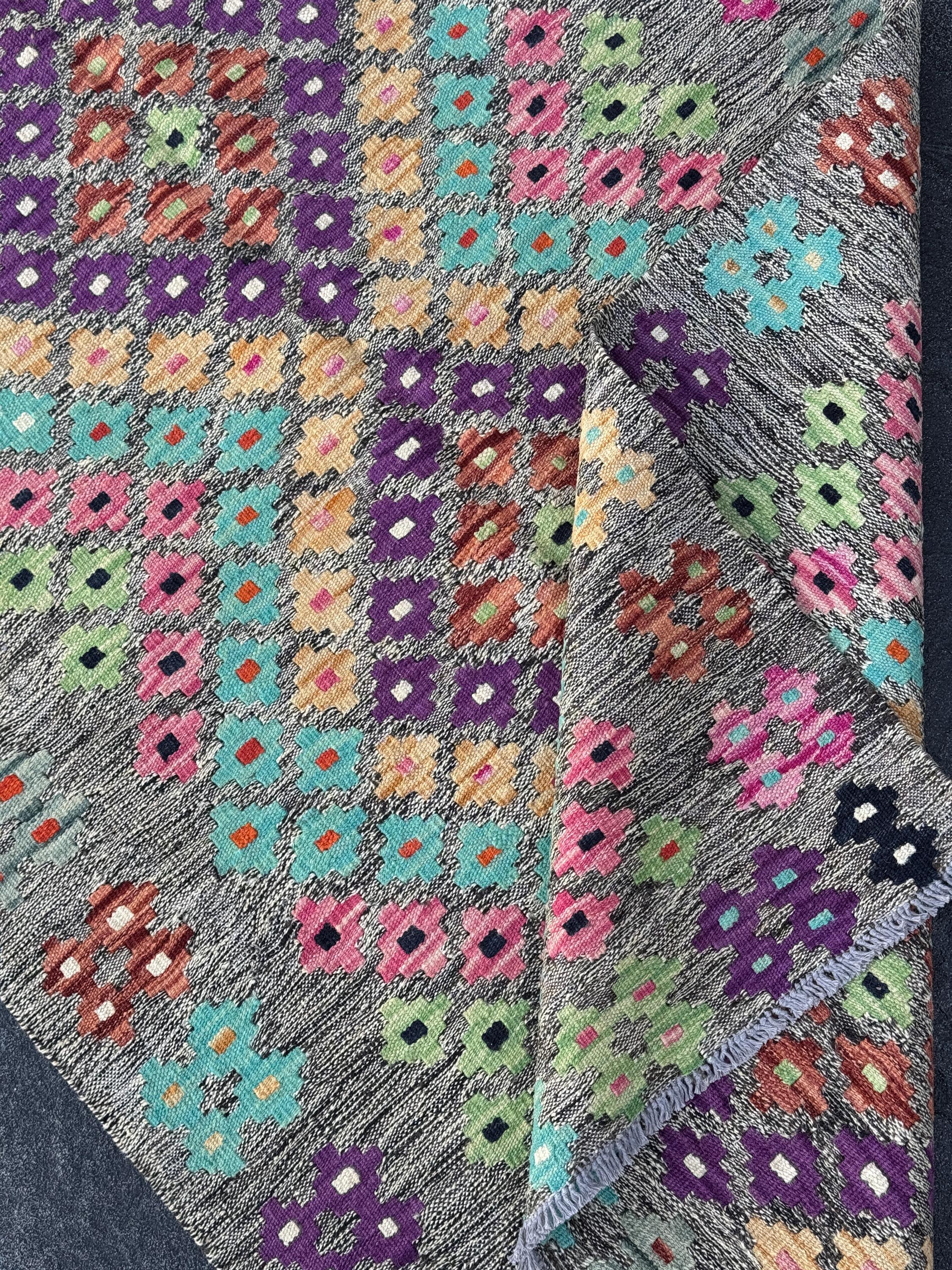 3x5 Handmade Afghan Kilim Runner Rug | Grey Black Cream Blush Baby Pink Peach Burnt Orange Purple Mint Green Aqua Midnight Blue | Wool