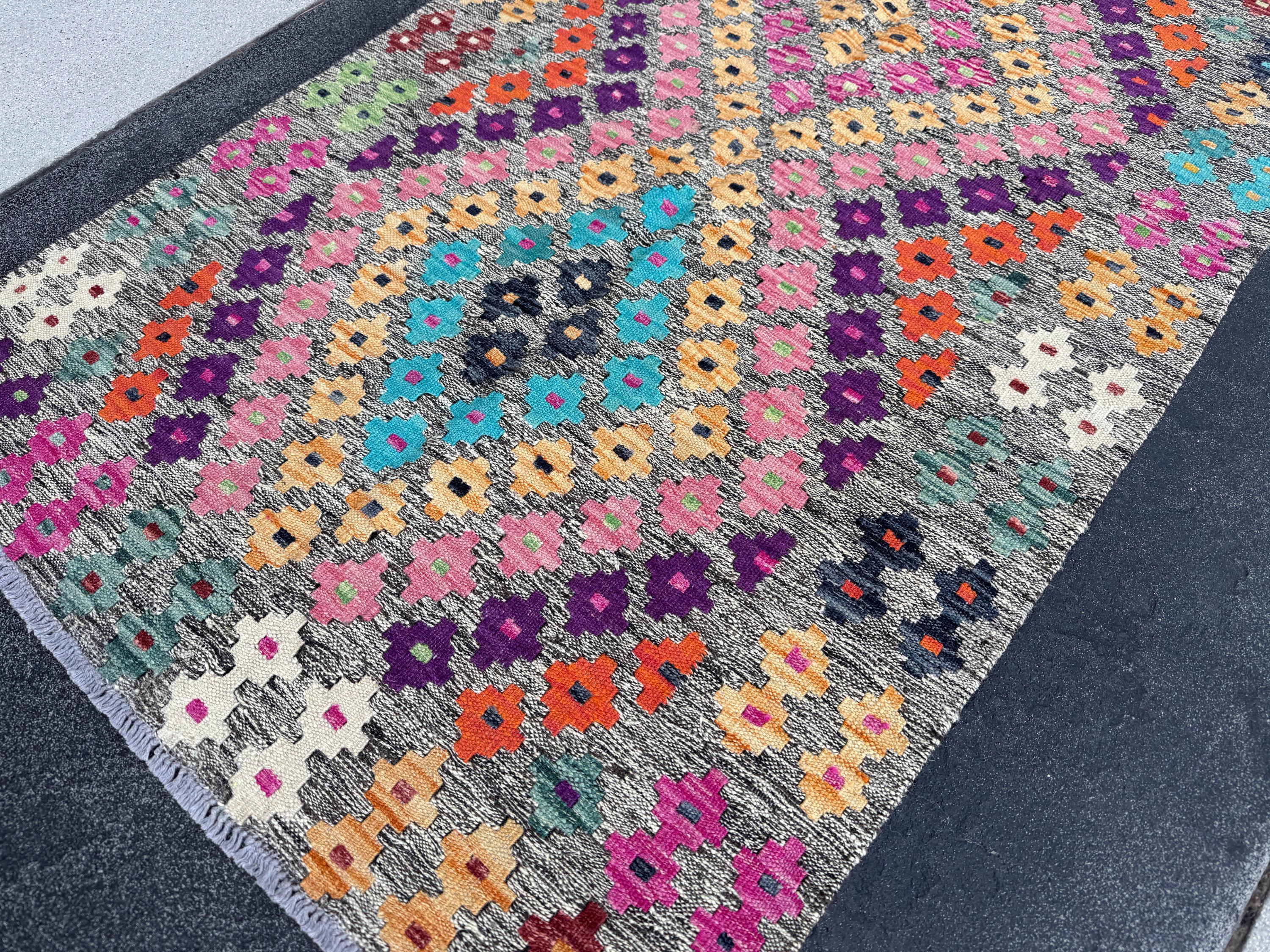 3x5 Handmade Afghan Kilim Runner Rug | Grey Aqua Teal Blue Peach Orange White Cream Fuchsia Blush Pink Black Purple Mint Green Wine Red