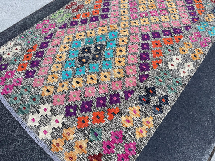 3x5 Handmade Afghan Kilim Runner Rug | Grey Aqua Teal Blue Peach Orange White Cream Fuchsia Blush Pink Black Purple Mint Green Wine Red