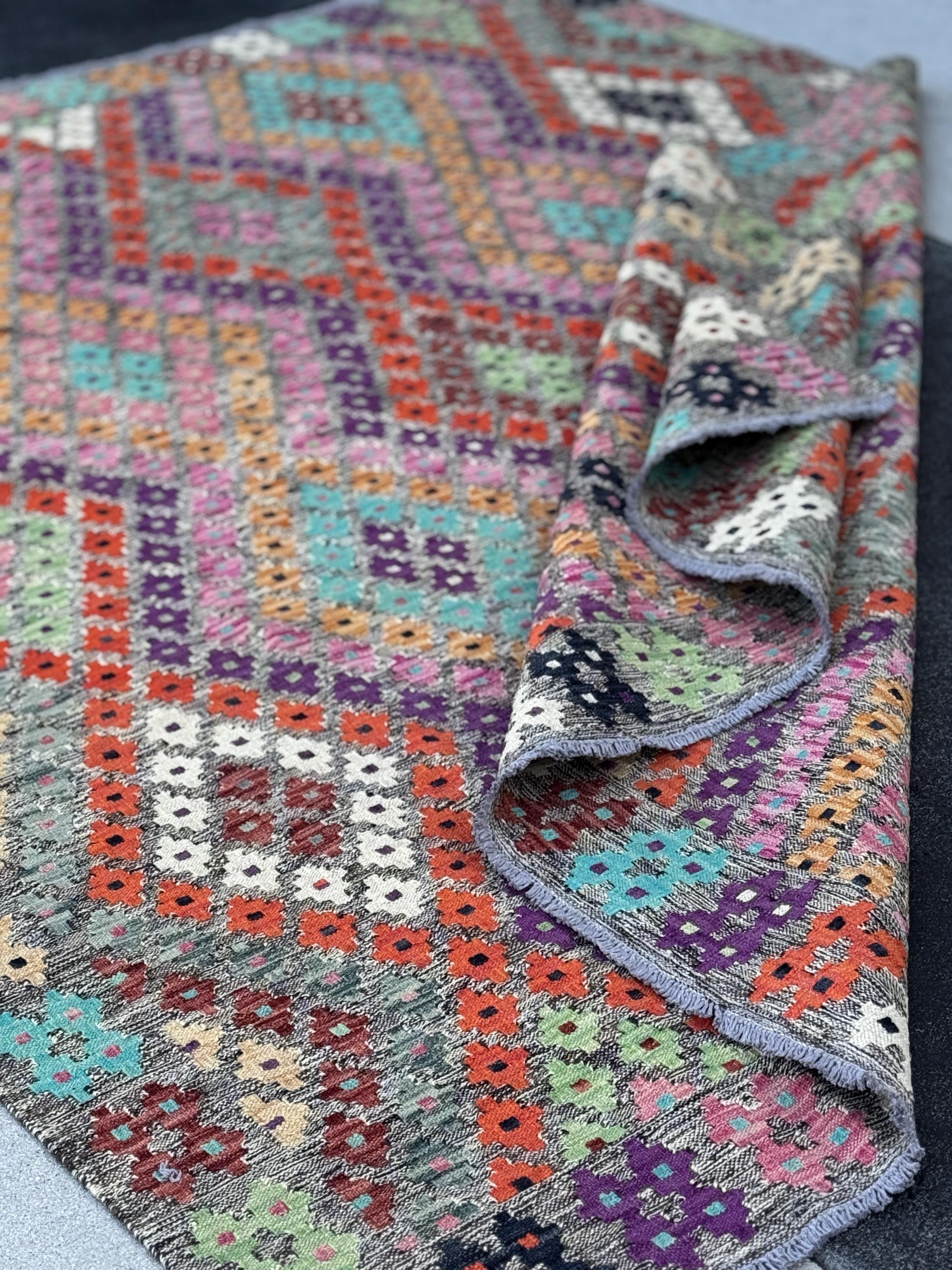 6x8 Handmade Afghan Kilim Runner Rug | Grey Fuchsia Pink Mint Green Aqua Prussian Blue Wine Red Orange White Black Purple Peach Orange Tan