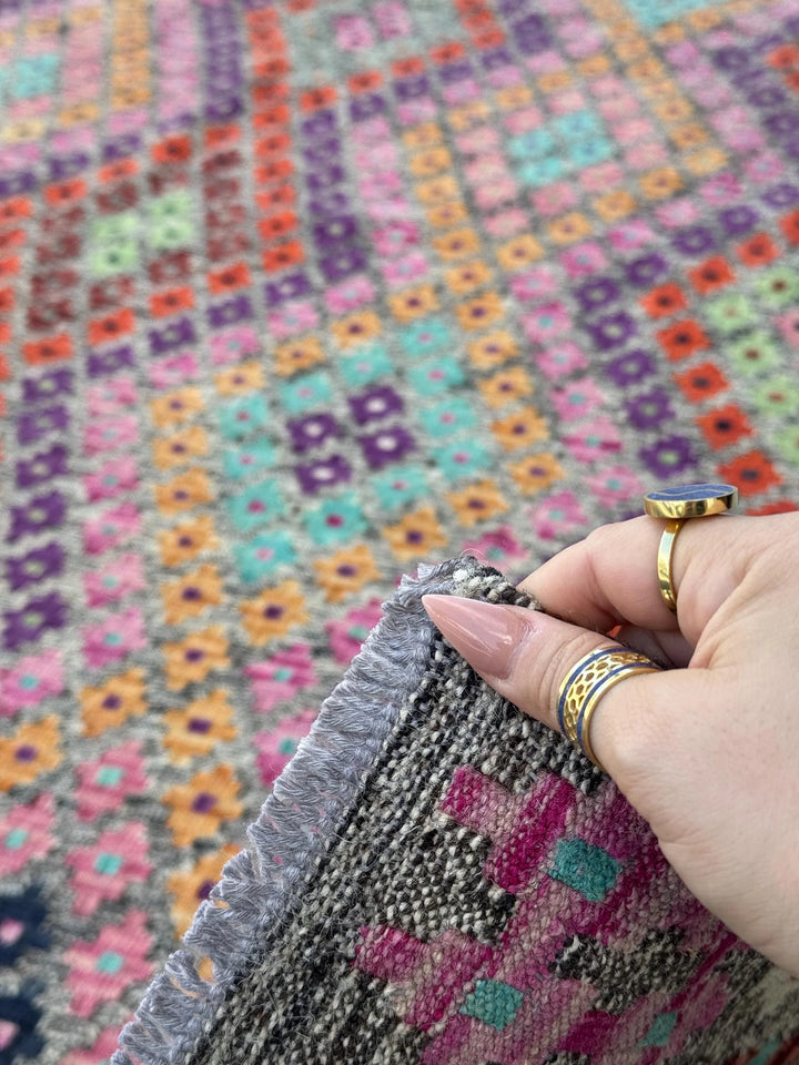 6x8 Handmade Afghan Kilim Runner Rug | Grey Fuchsia Pink Mint Green Aqua Prussian Blue Wine Red Orange White Black Purple Peach Orange Tan