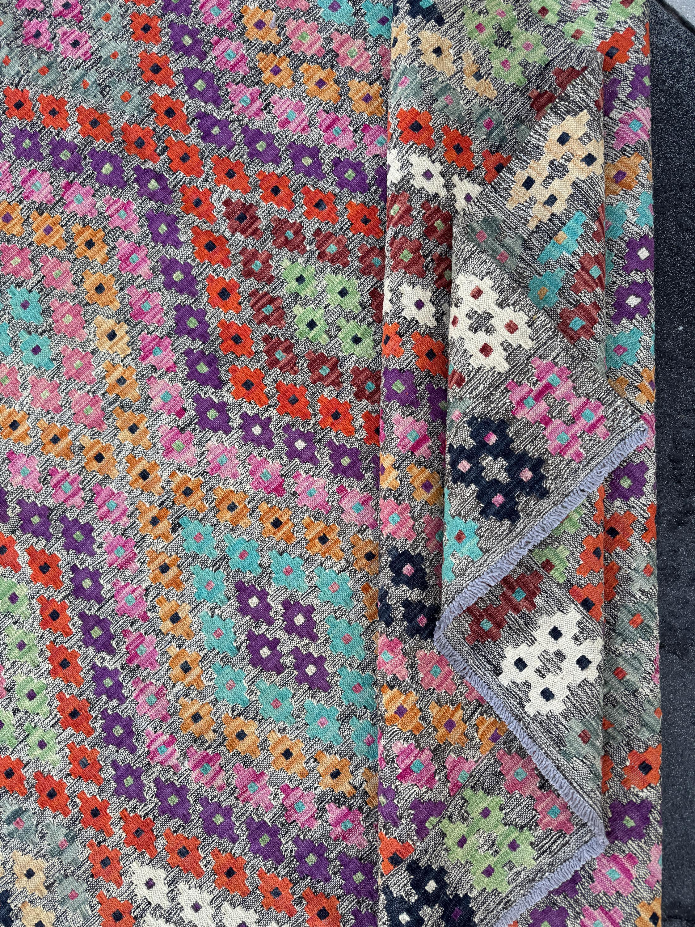 6x8 Handmade Afghan Kilim Runner Rug | Grey Fuchsia Pink Mint Green Aqua Prussian Blue Wine Red Orange White Black Purple Peach Orange Tan
