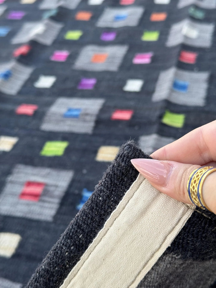 3x5 (91x152) Handmade Afghan Kilim Rug | Black Grey Lime Green Peach Orange Saffron Yellow Cream Denim Teal Blue Fuchsia Pink Purple | Wool