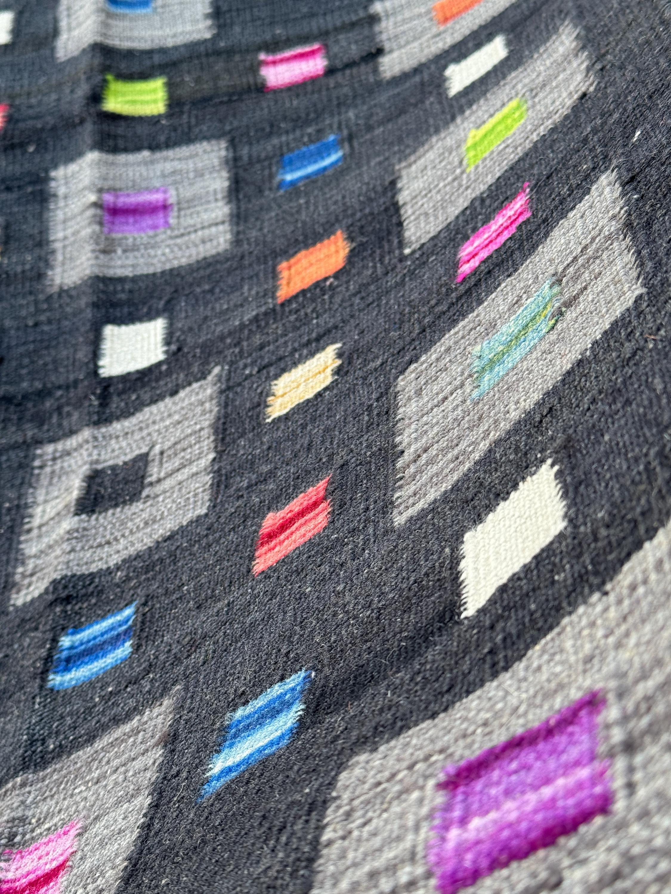 3x5 (91x152) Handmade Afghan Kilim Rug | Black Grey Lime Green Peach Orange Saffron Yellow Cream Denim Teal Blue Fuchsia Pink Purple | Wool