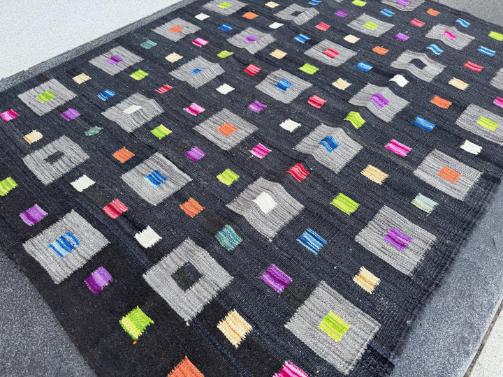 3x5 (91x152) Handmade Afghan Kilim Rug | Black Grey Lime Green Peach Orange Saffron Yellow Cream Denim Teal Blue Fuchsia Pink Purple | Wool