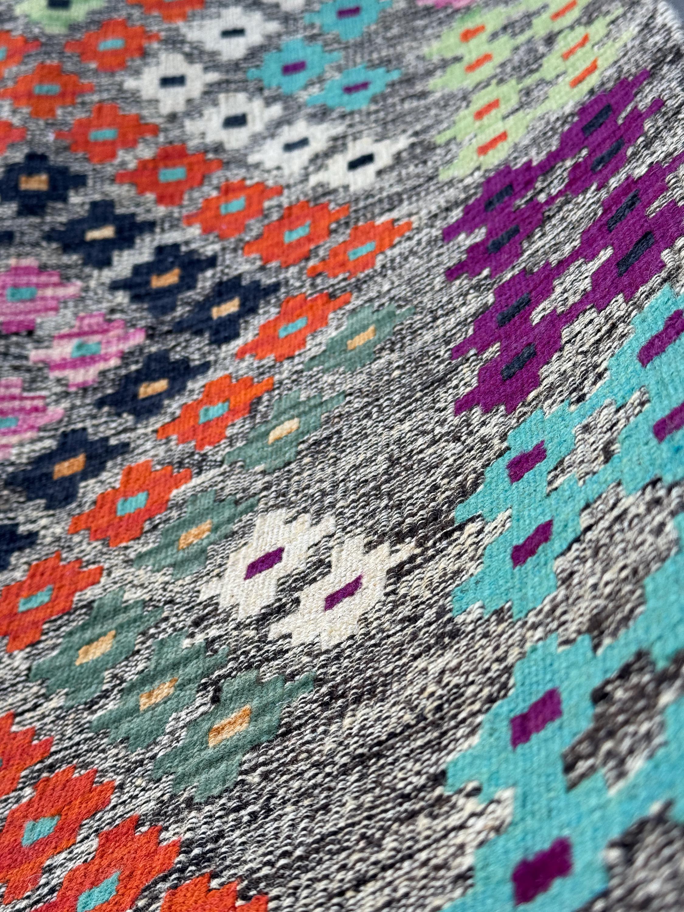 5x7 Handmade Afghan Kilim Runner Rug | Grey Black Cream White Lime Forest Green Saffron Peach Orange Purple Fuchsia Baby Pink Aqua Blue Wine