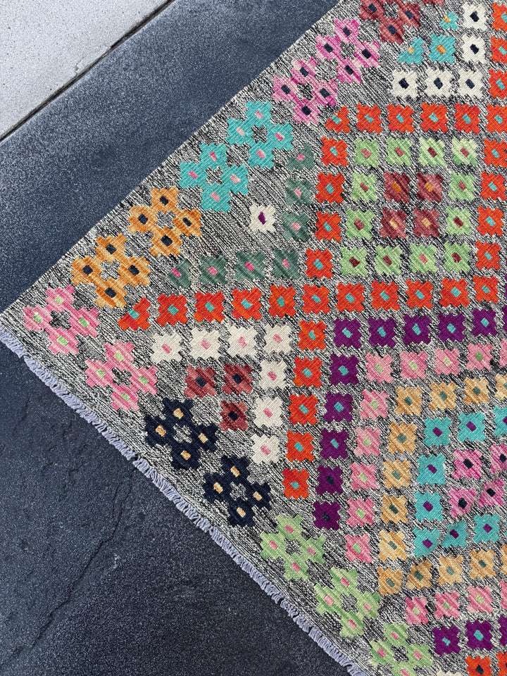 5x7 Handmade Afghan Kilim Runner Rug | Grey Black Cream White Lime Forest Green Saffron Peach Orange Purple Fuchsia Baby Pink Aqua Blue Wine