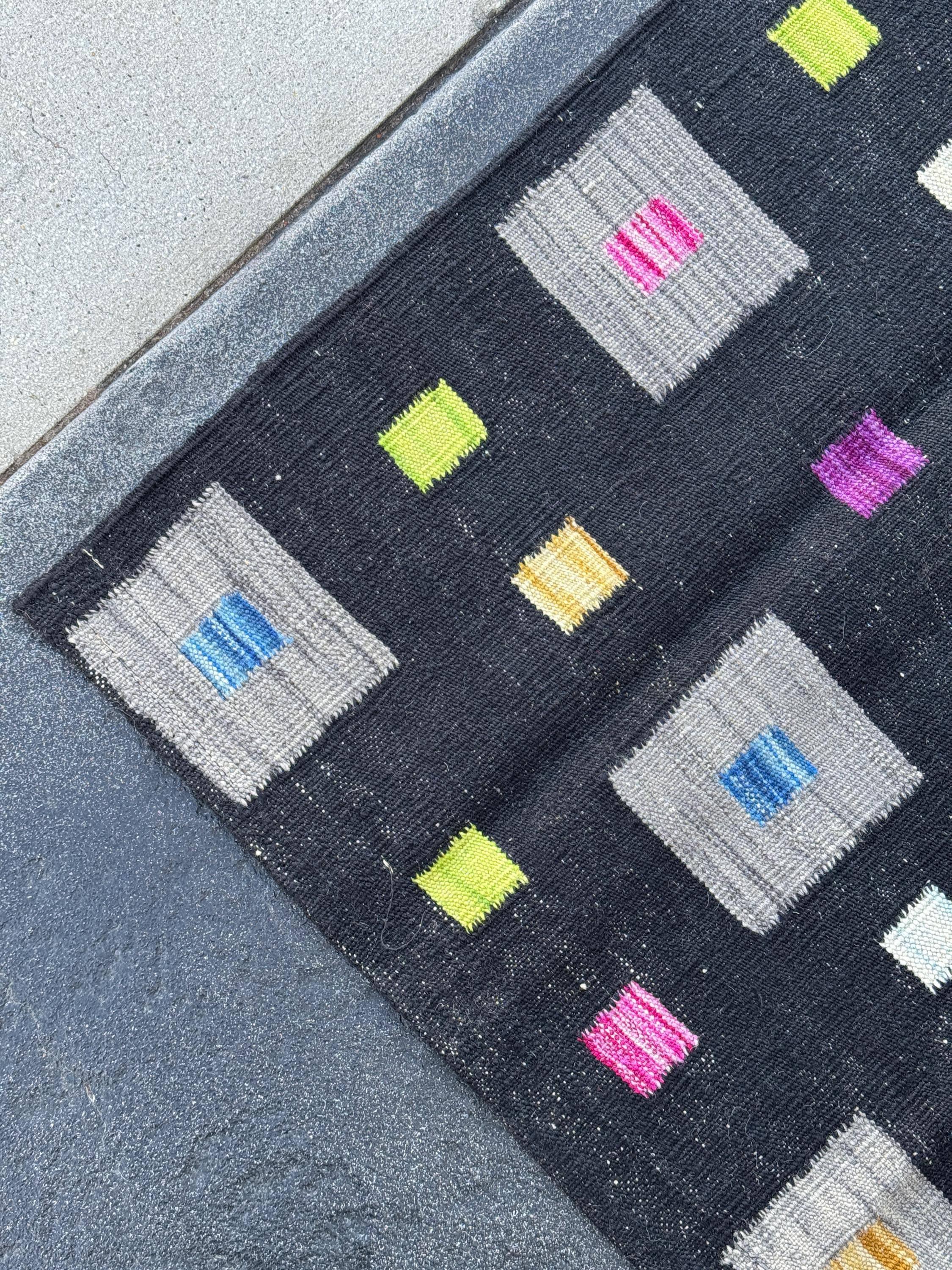 3x5 (91x152) Handmade Afghan Kilim Rug | Black Grey Lime Green Peach Orange Saffron Yellow Cream Denim Teal Blue Fuchsia Pink Purple | Wool