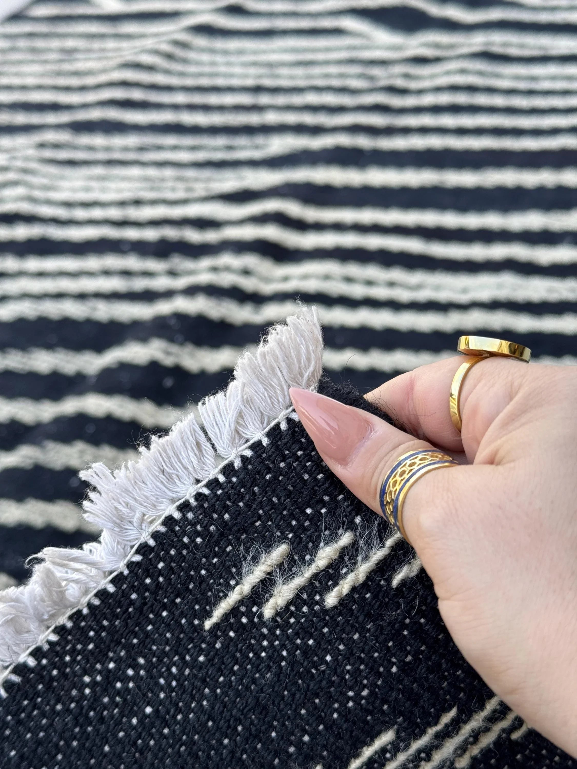 4x6 (121x182) Handmade Afghan Moroccan Rug | Black White Ivory Cream | Wool Plush Hand Knotted Minimalist Contemporary Shag