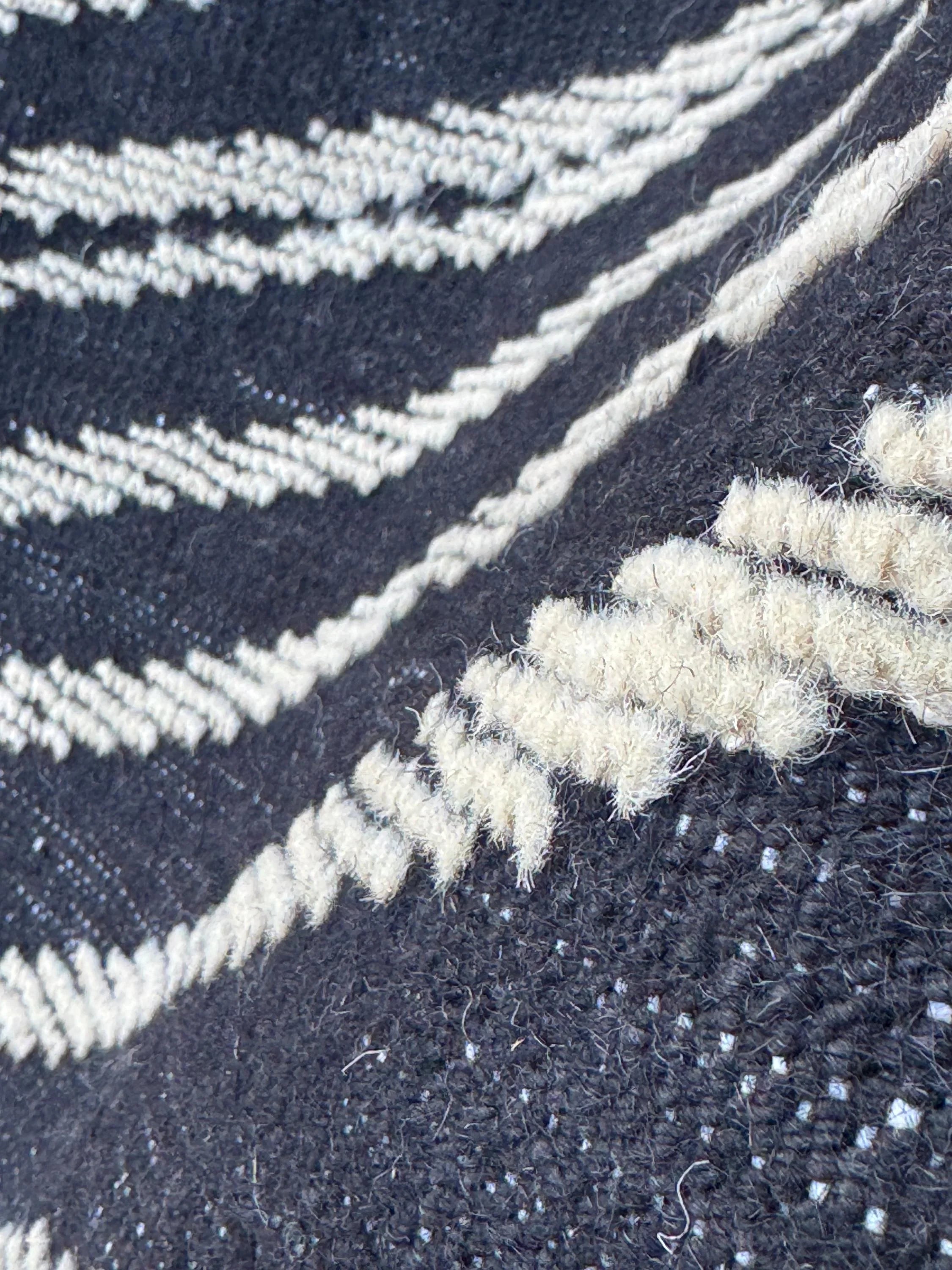 4x6 (121x182) Handmade Afghan Moroccan Rug | Black White Ivory Cream | Wool Plush Hand Knotted Minimalist Contemporary Shag