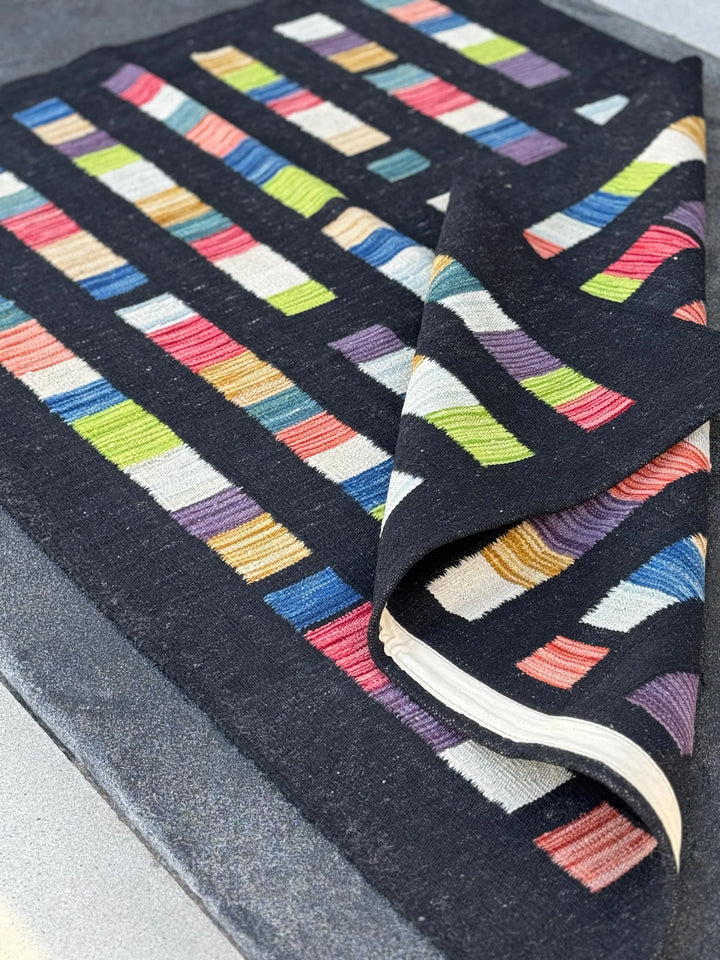 3x5 (91x152) Handmade Afghan Kilim Rug | Black Denim Teal Blue White Cream Peach Burnt Orange Blush Salmon Pink Purple Lime Green Red | Wool