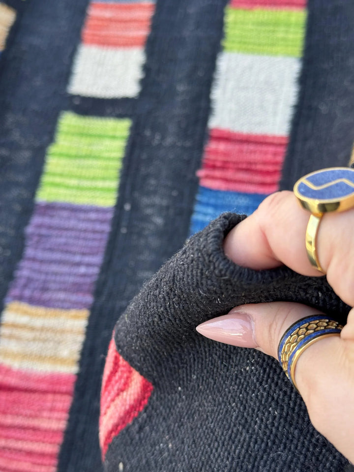 3x5 (91x152) Handmade Afghan Kilim Rug | Black Denim Teal Blue White Cream Peach Burnt Orange Blush Salmon Pink Purple Lime Green Red | Wool