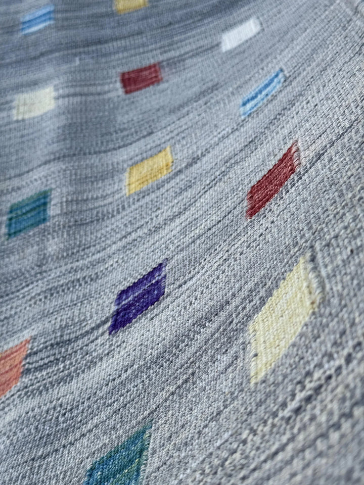5x6 (152x182) Handmade Afghan Kilim Rug | Grey Teal Prussian Denim Blue Purple Garnet Burgundy Brick Red Mustard Yellow Cream Sage Green