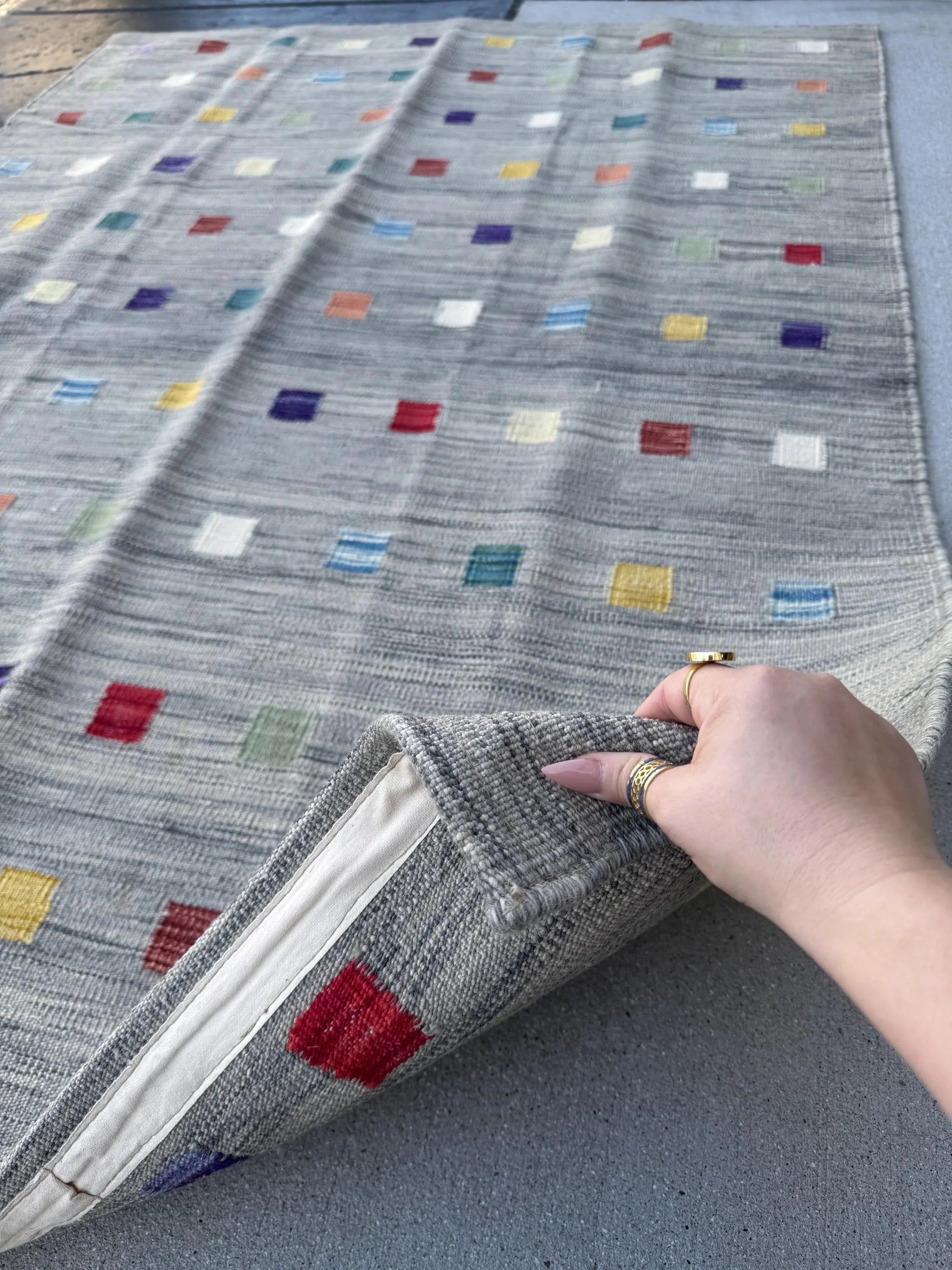 5x6 (152x182) Handmade Afghan Kilim Rug | Grey Teal Prussian Denim Blue Purple Garnet Burgundy Brick Red Mustard Yellow Cream Sage Green