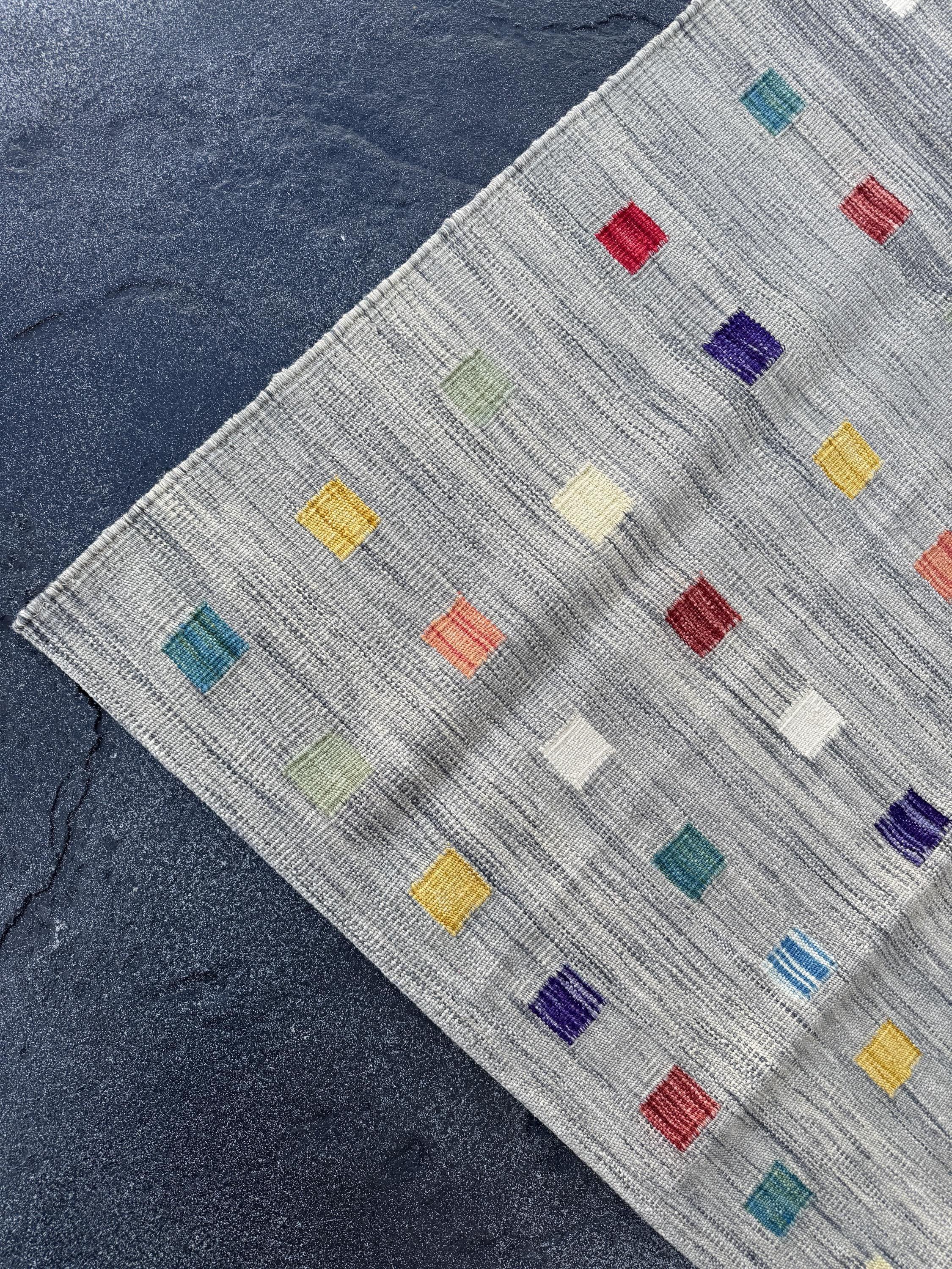 5x6 (152x182) Handmade Afghan Kilim Rug | Grey Teal Prussian Denim Blue Purple Garnet Burgundy Brick Red Mustard Yellow Cream Sage Green