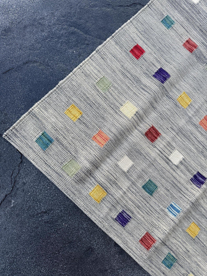 5x6 (152x182) Handmade Afghan Kilim Rug | Grey Teal Prussian Denim Blue Purple Garnet Burgundy Brick Red Mustard Yellow Cream Sage Green