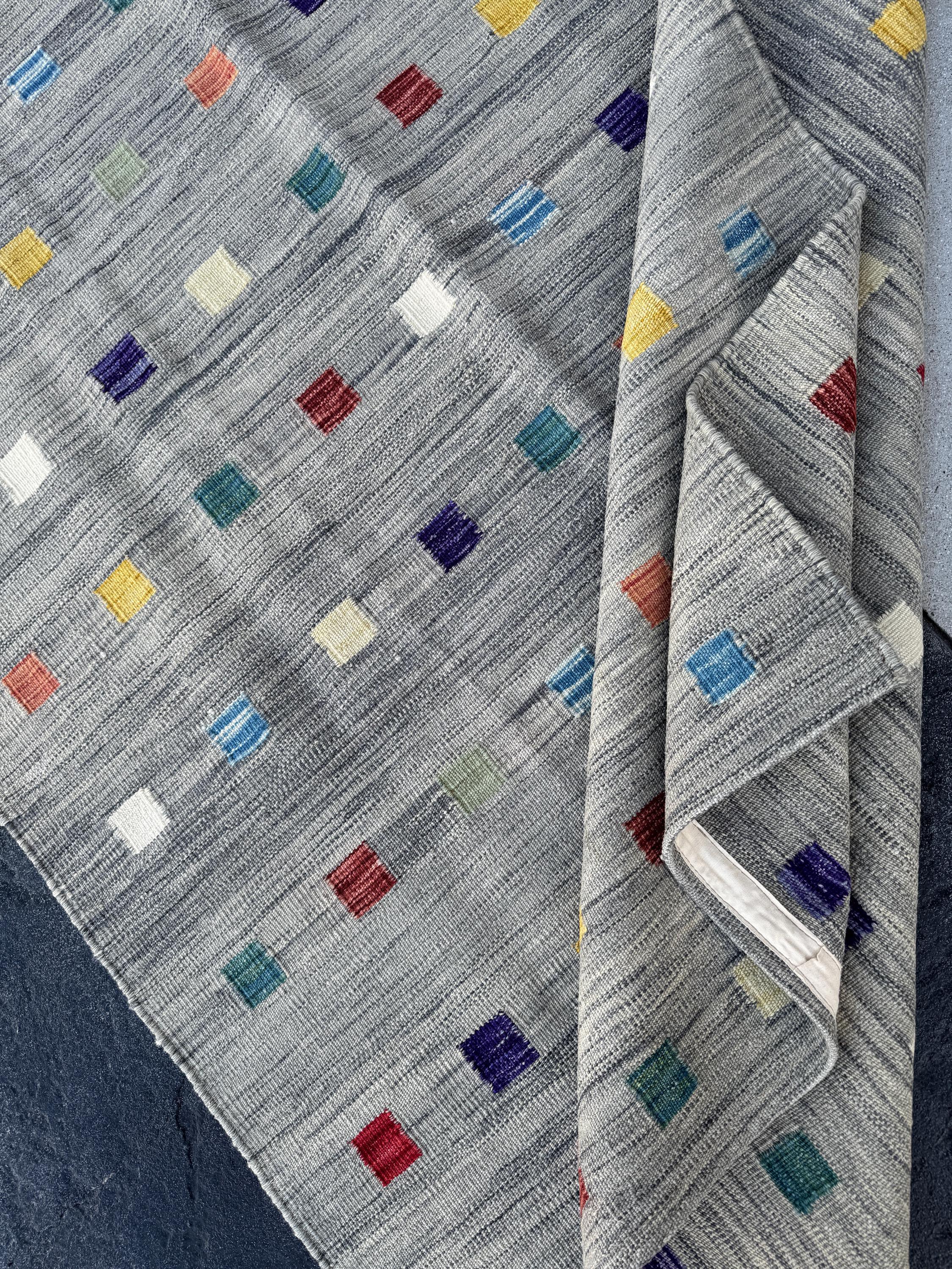 5x6 (152x182) Handmade Afghan Kilim Rug | Grey Teal Prussian Denim Blue Purple Garnet Burgundy Brick Red Mustard Yellow Cream Sage Green