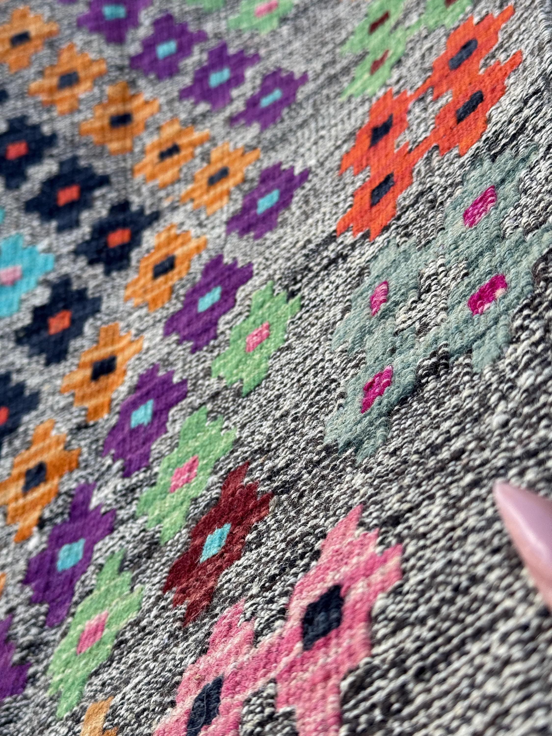 3x5 Handmade Afghan Kilim Runner Rug | Grey Mint Pine Lime Green Purple Wine Red Orange Coral Aqua Blue Black Baby Pink | Wool Flatweave
