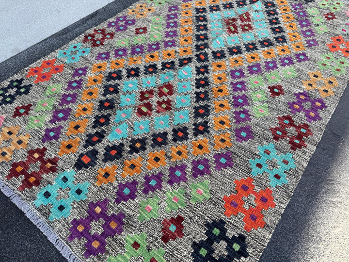 3x5 Handmade Afghan Kilim Runner Rug | Grey Mint Pine Lime Green Purple Wine Red Orange Coral Aqua Blue Black Baby Pink | Wool Flatweave